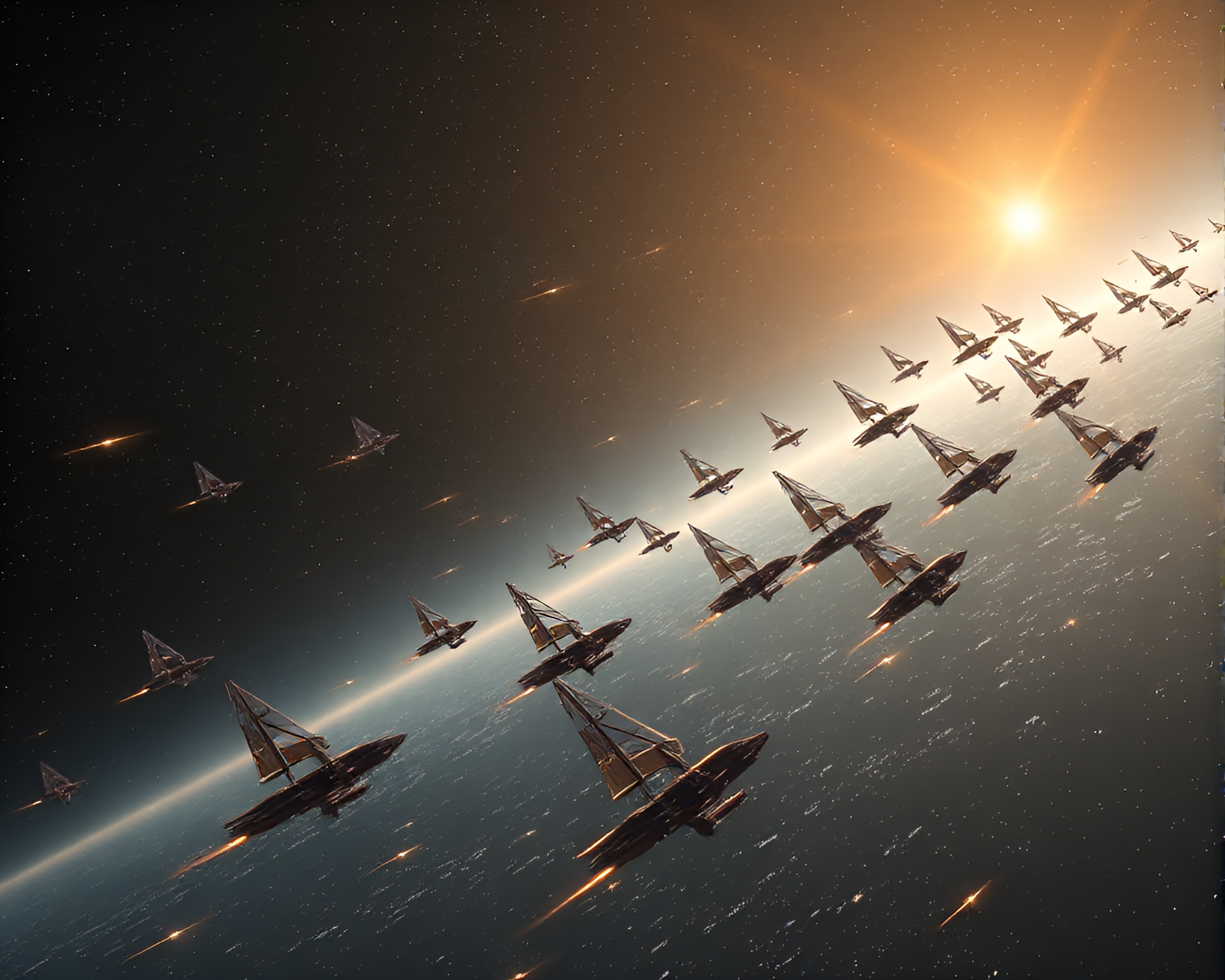 Soaring Solar Sail Fleet in Cosmic Expanse – free AI stock image