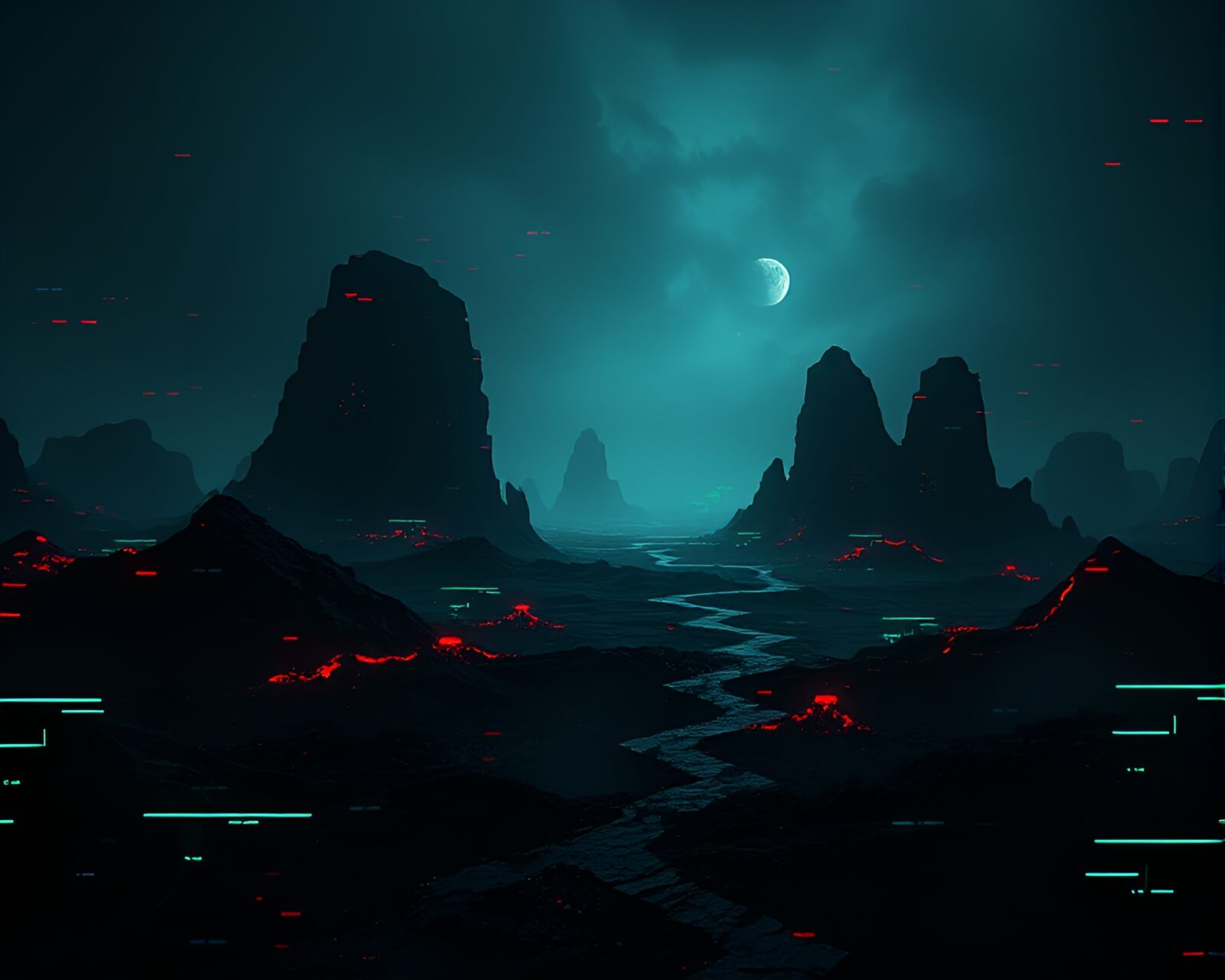 Distorted elements in a dark moody glitch realm