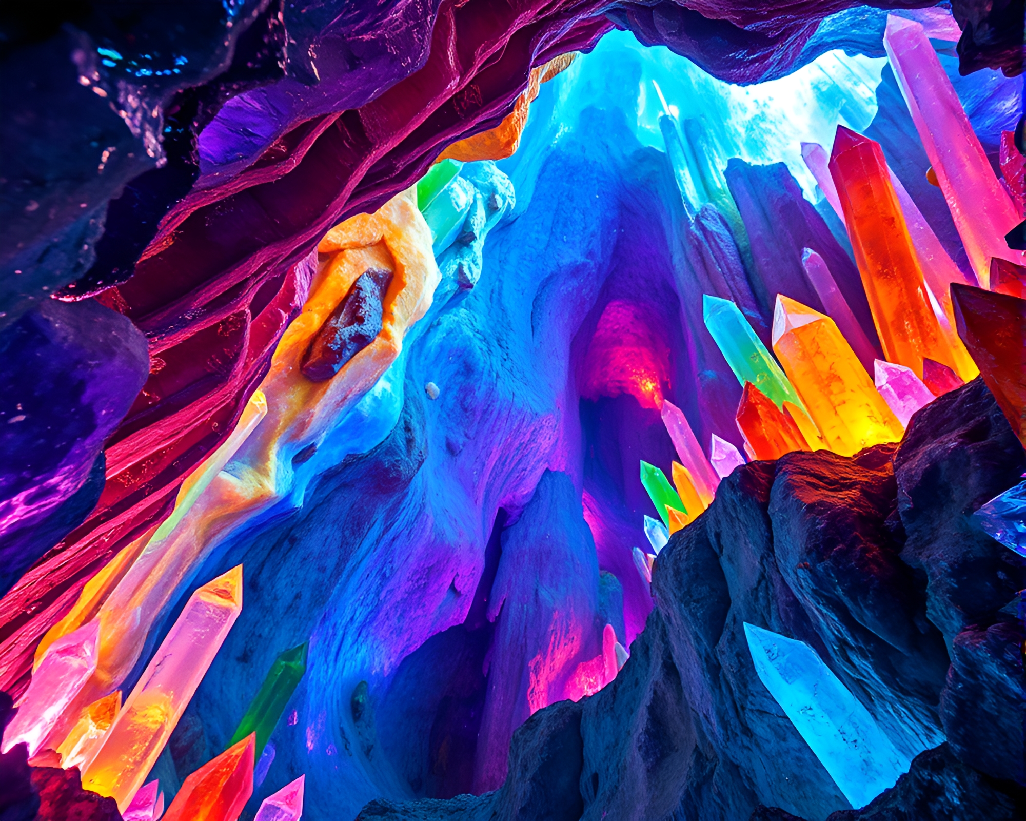 Majestic Crystal Cave with Vibrant Colors – free AI stock image