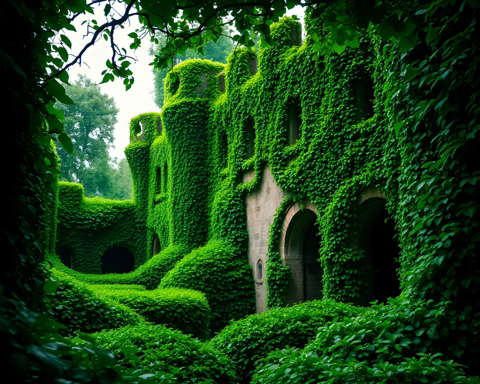 Entwined Ivy Maze: Surreal Fortress Escape – free AI stock image