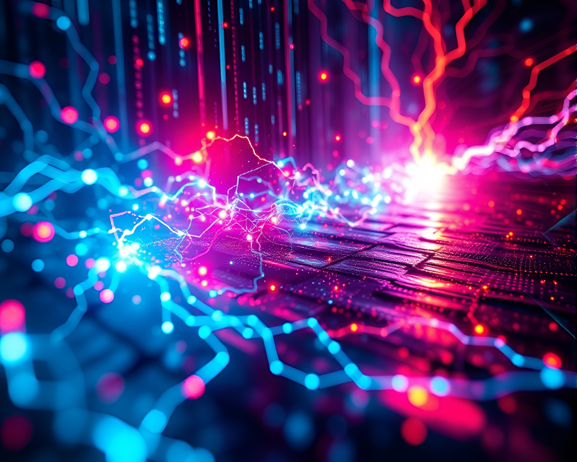 Mesmerizing Cyberpunk Data Stream Artwork – free AI stock image
