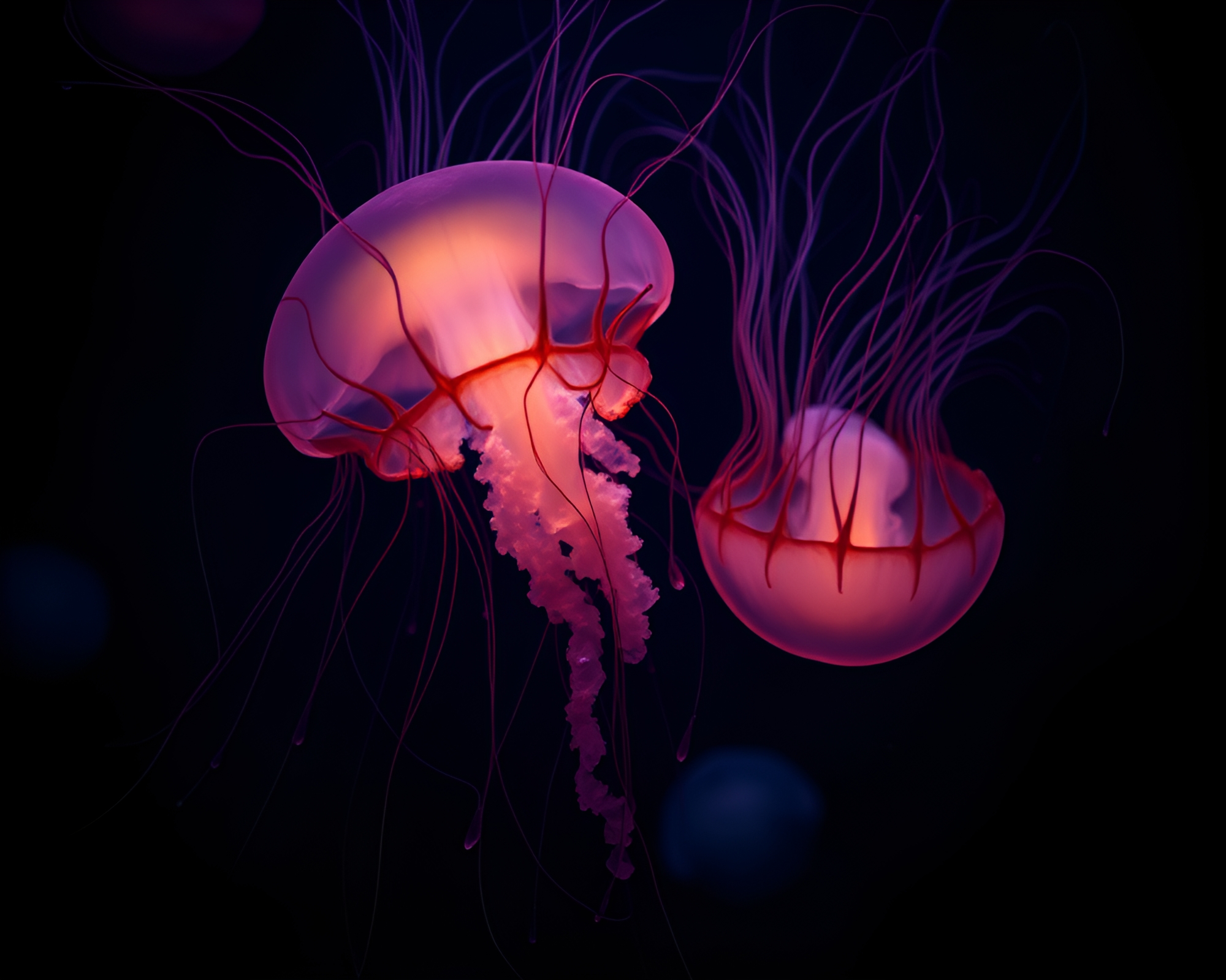 Ethereal Bioluminescent Jellyfish Swarm in Dark Ocean Depths – free AI stock image