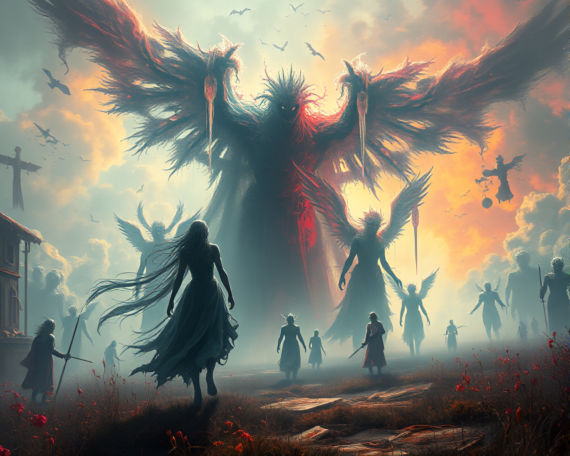 Spectral Battlefield: A Surreal Ethereal Conflict – free AI stock image