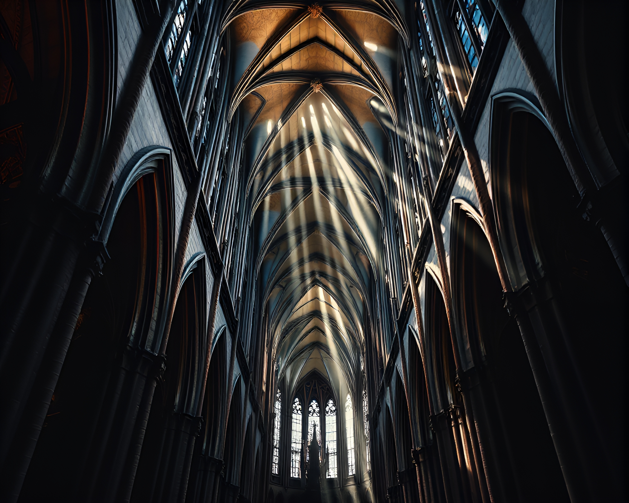 Dramatic Close-Up Shots of Gothic Cathedral Interior – free AI stock image