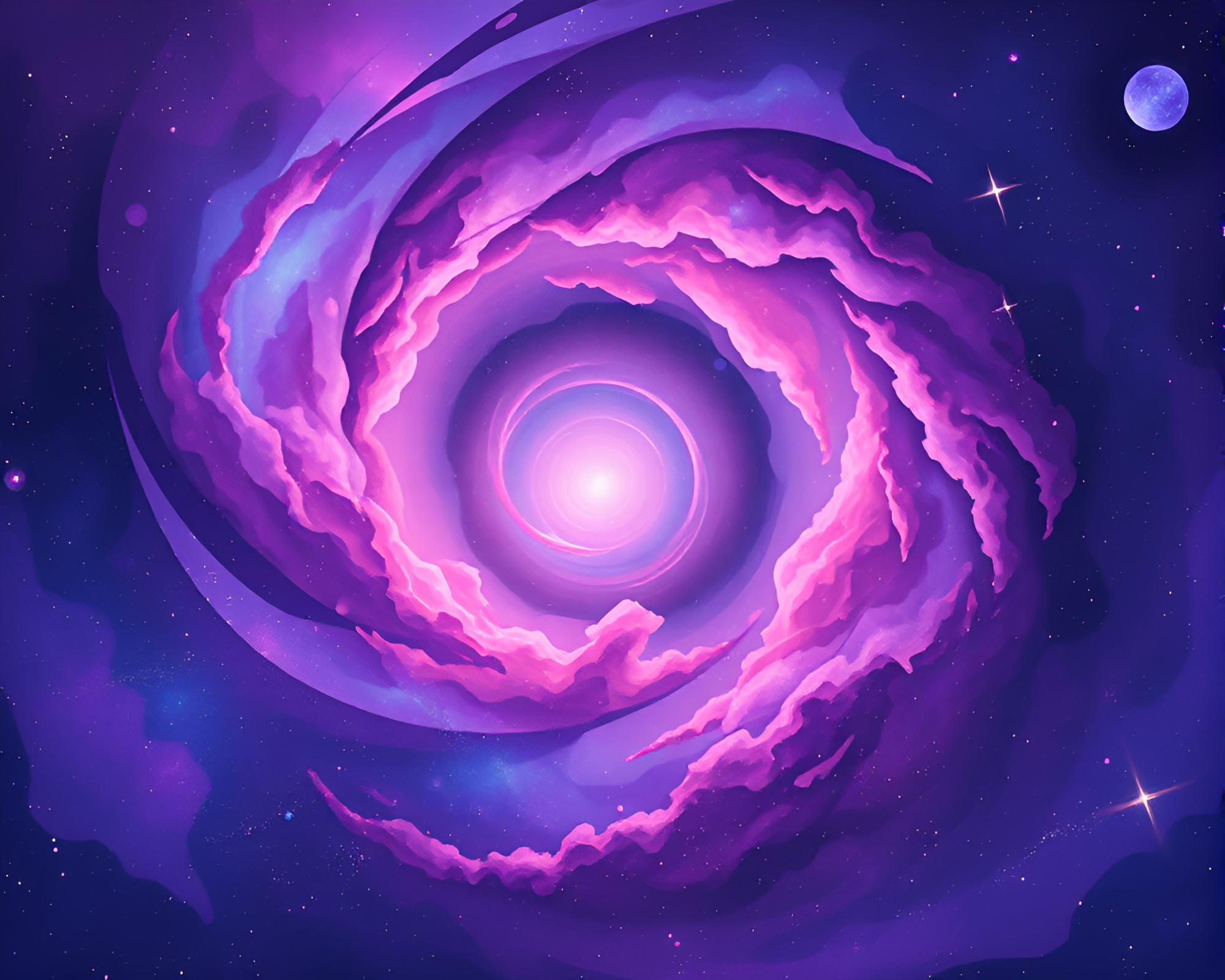 Enchanting Cosmic Nebula Swirl in Gouache Illustration – free AI stock image