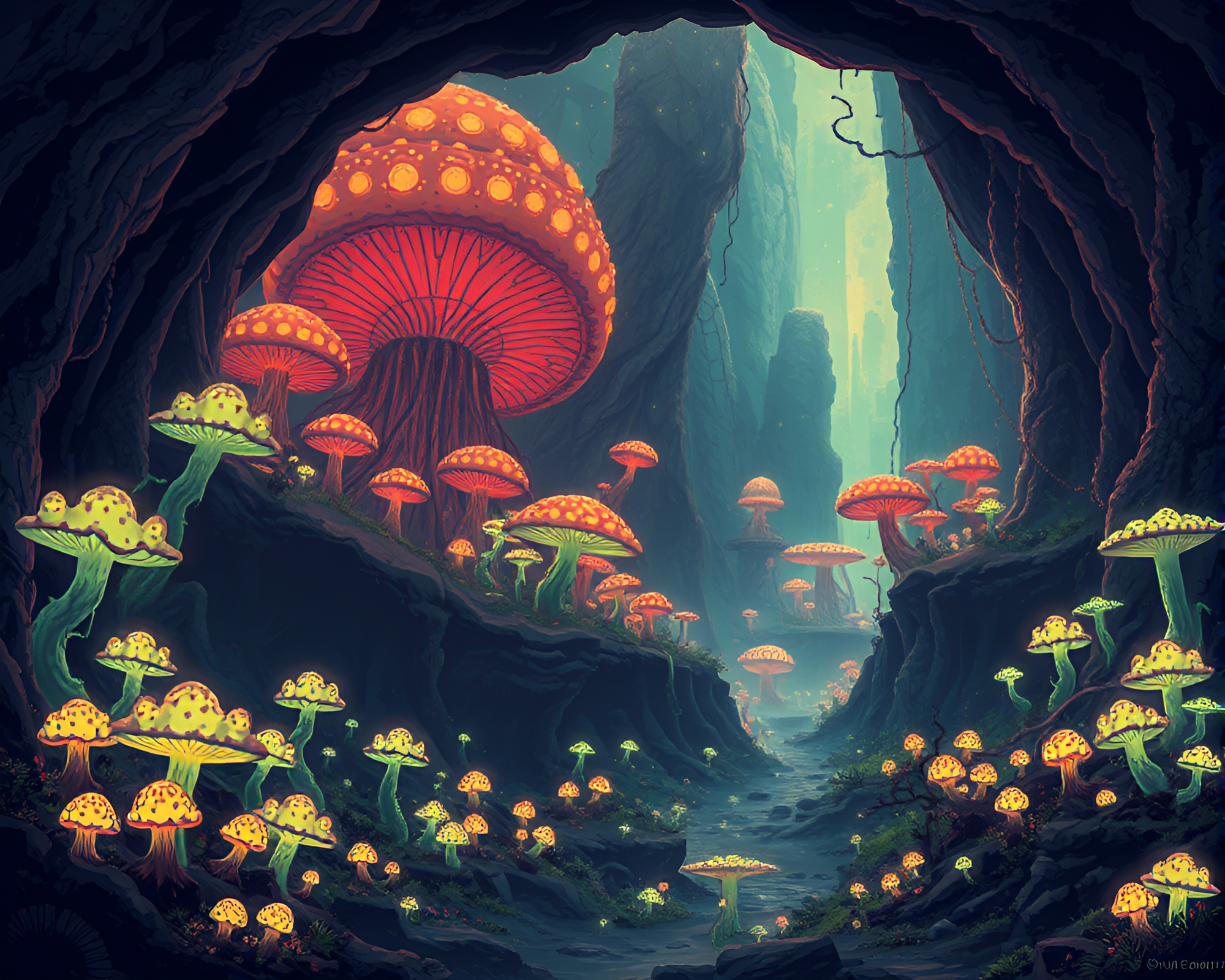 Ethereal Subterranean Forest Glows in Apocalyptic Wasteland – free AI stock image