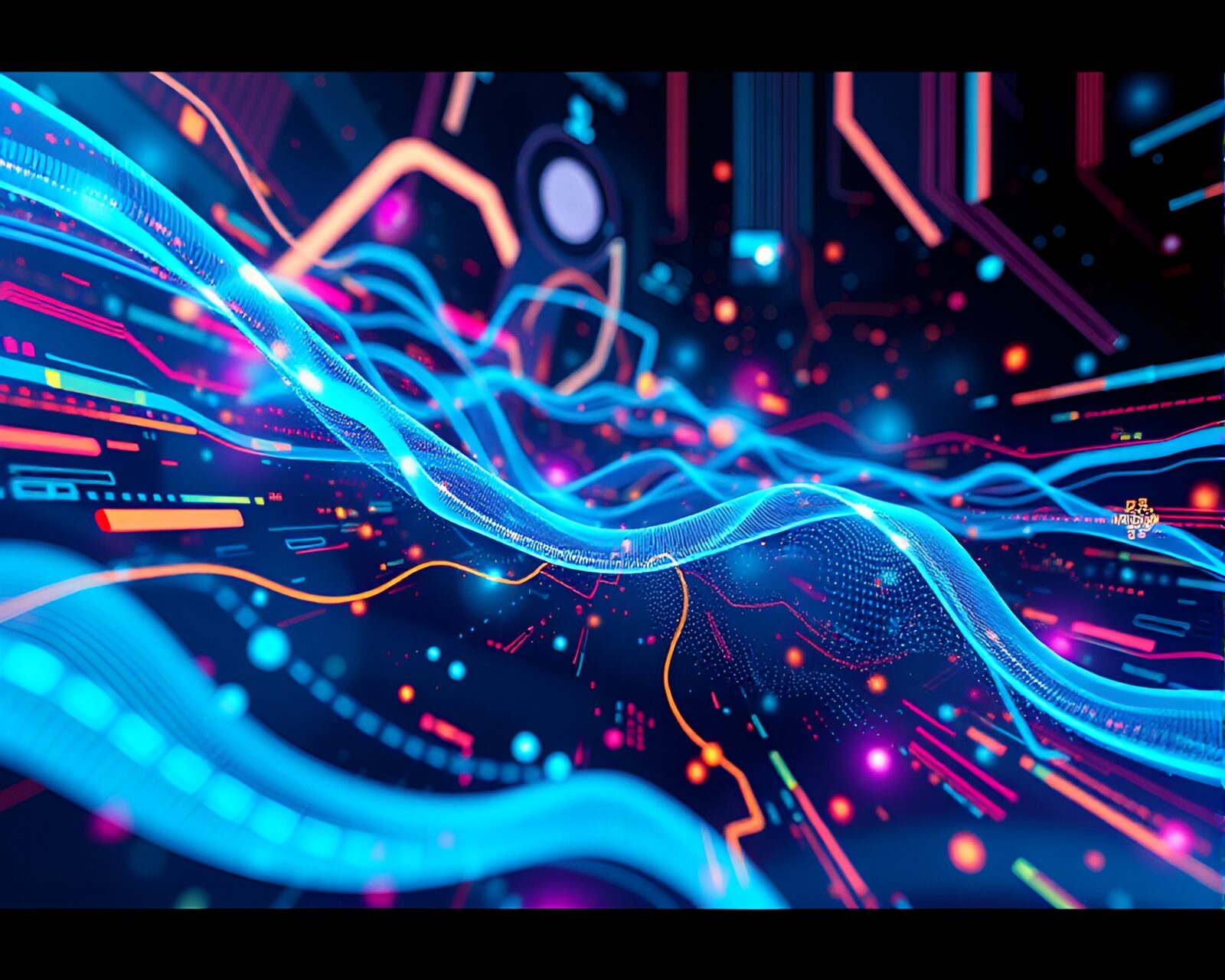 Vibrant and sharp digital data stream art piece