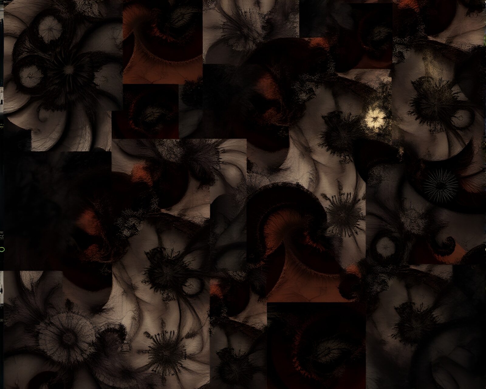 Muted color geometrical fractal art piece, melancholic atmosphere
