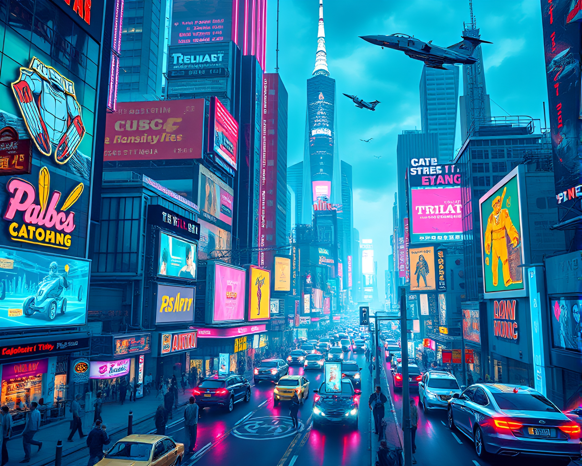 Futuristic Neon Metropolis: A Playful Photomontage Collage – free AI stock image