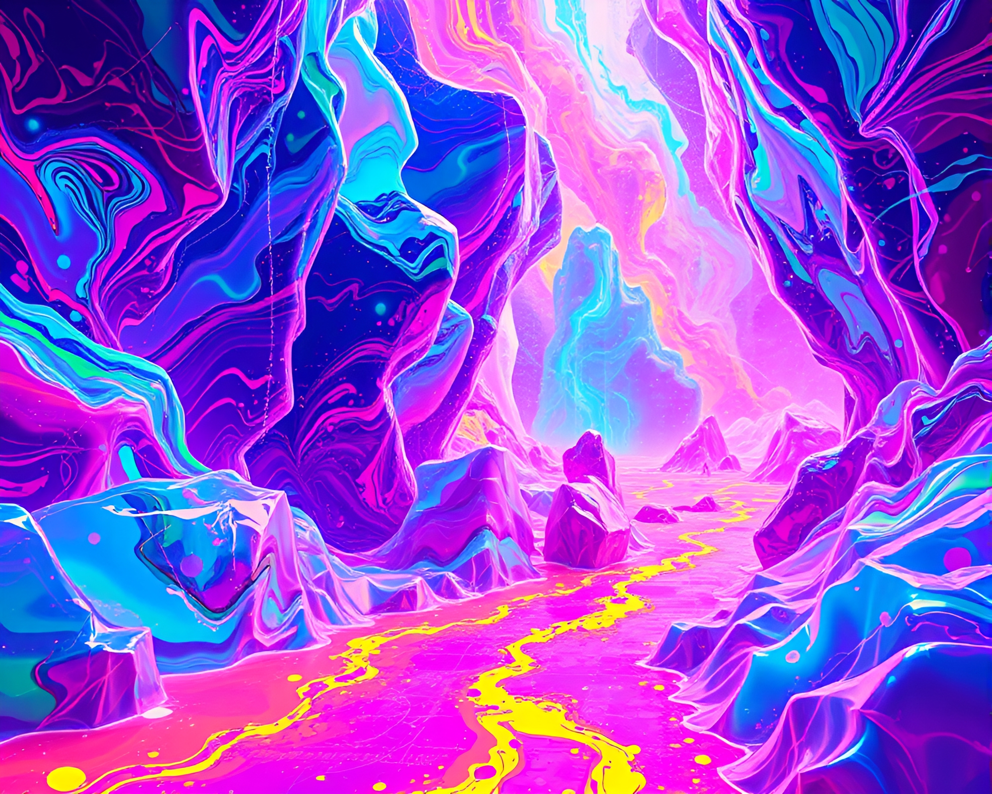 Ethereal Neon Data Stream in Surreal Acrylic Landscape – free AI stock image