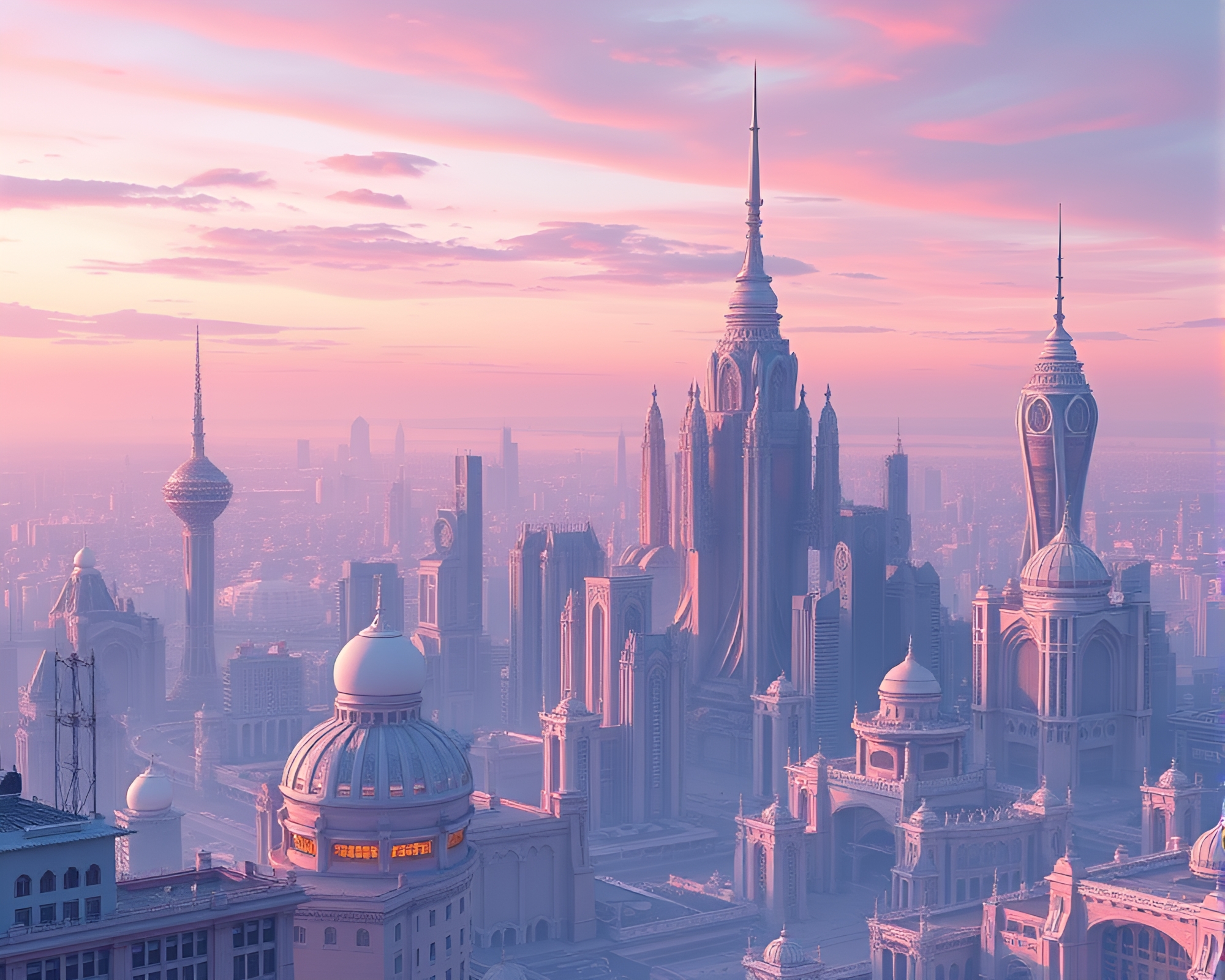 Mesmerizing Futuristic Metropolis Bathed in Pastel Hues – free AI stock image