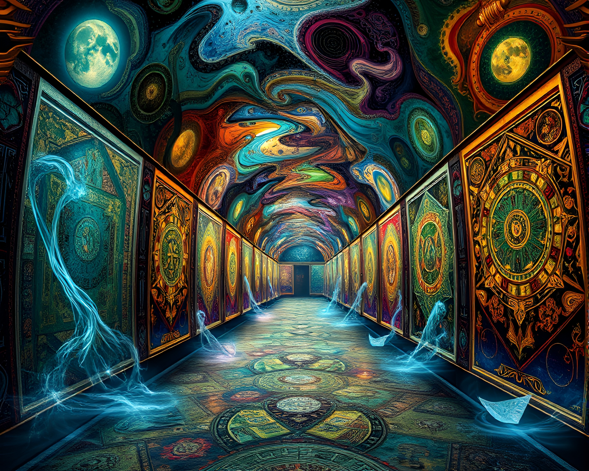 Ethereal Surrealism: Time-Warp Corridor of Mystical Collage – free AI stock image