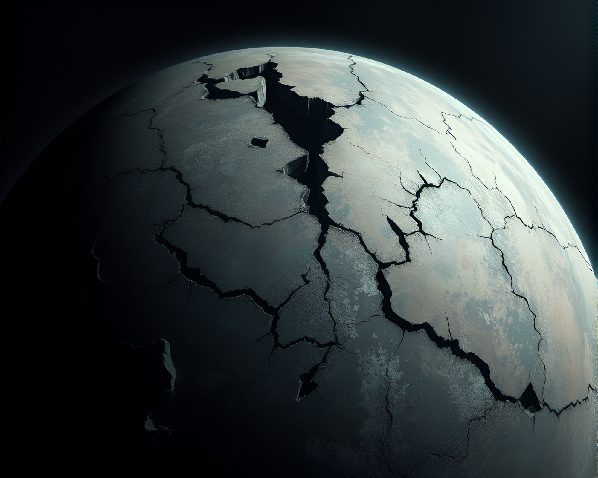 Desolate Shattered Planet: A Glitch Art Nightmare – free AI stock image