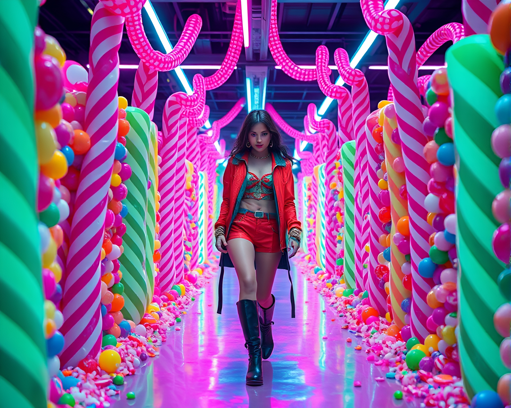Vibrant Candy-Colored Maze Fashion Show – free AI stock image