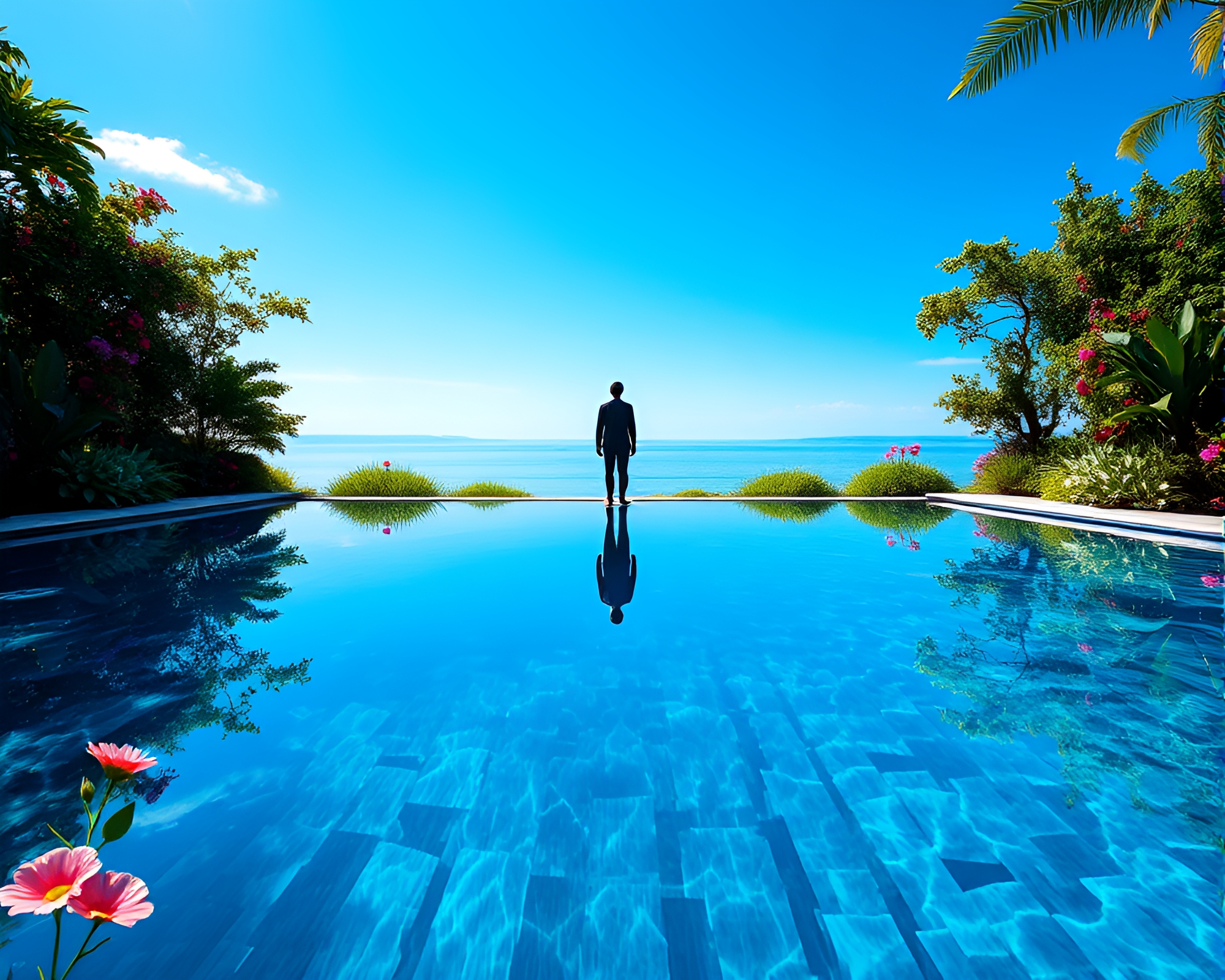 Tranquil Oasis: Reflection of Solitude in Nature’s Beauty – free AI stock image