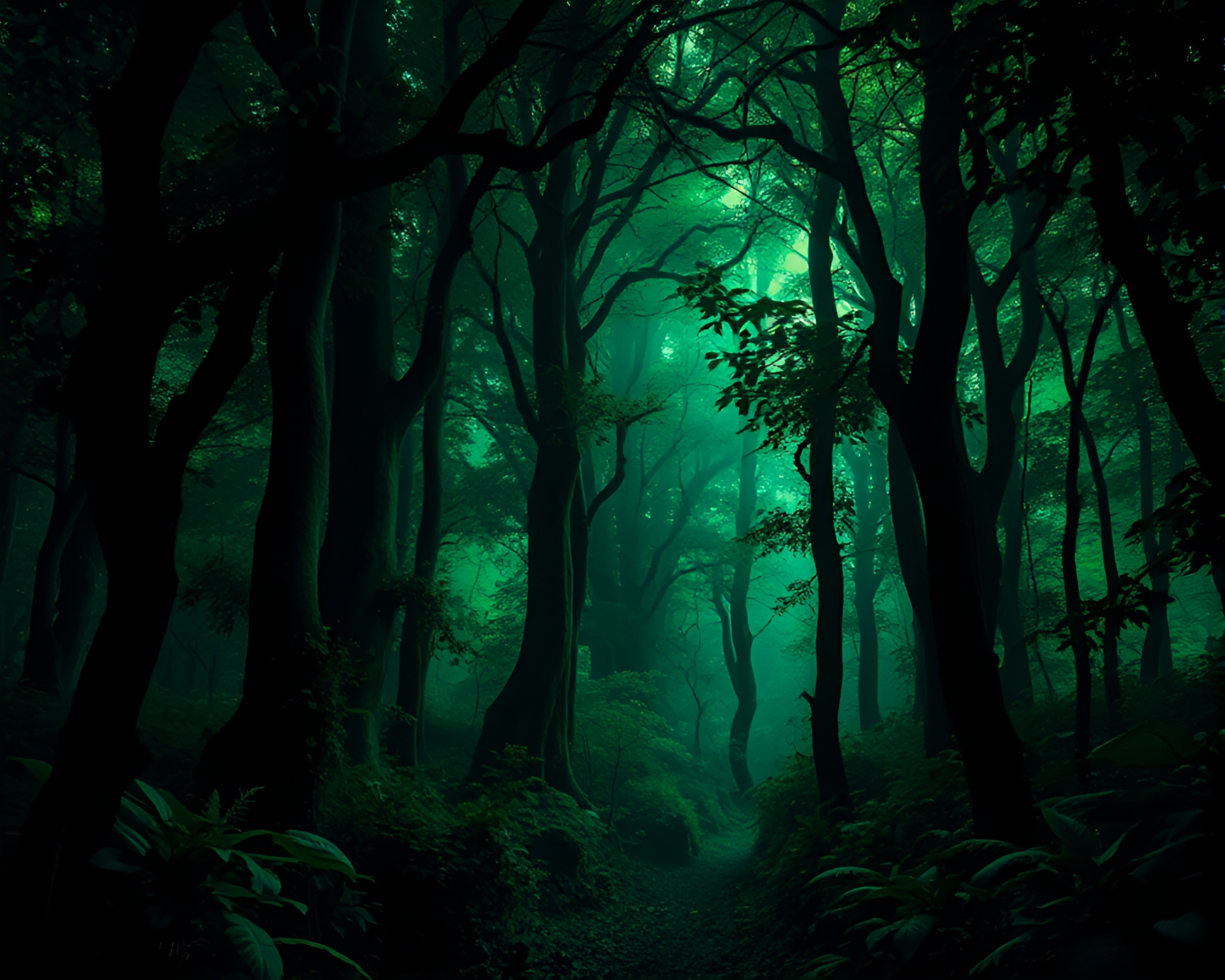 Enchanting Noir Illustration of Forest Night Scene – free AI stock image