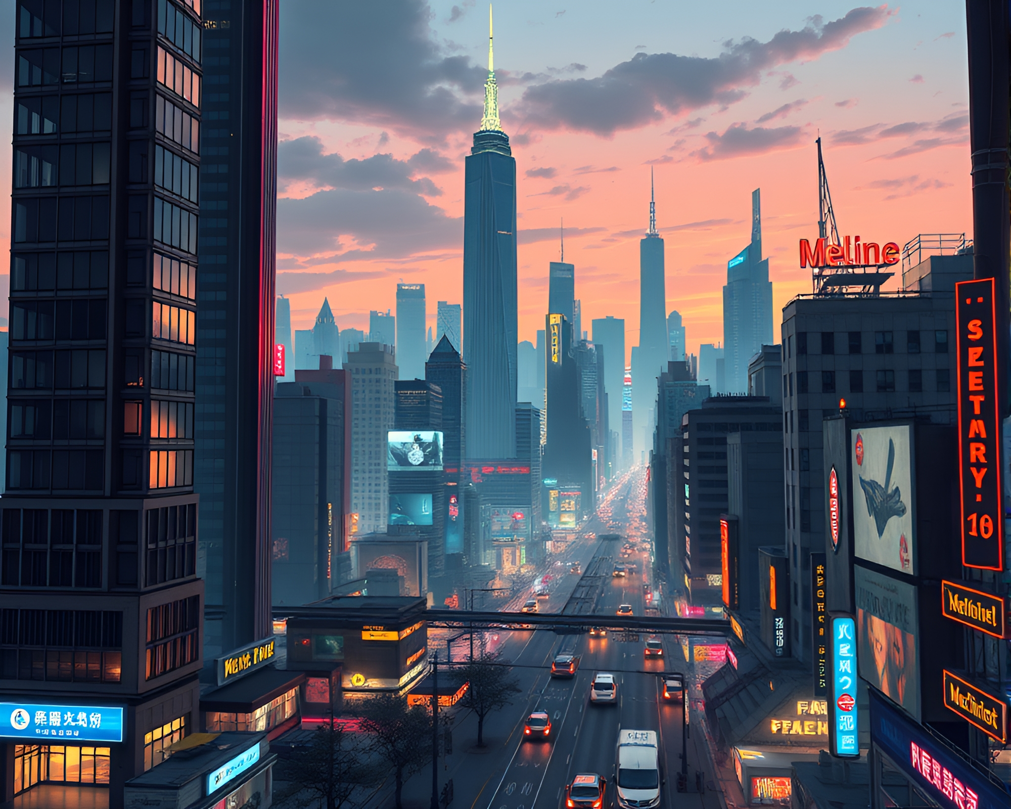 Sleek Futuristic Cityscape with Neon Lights – free AI stock image