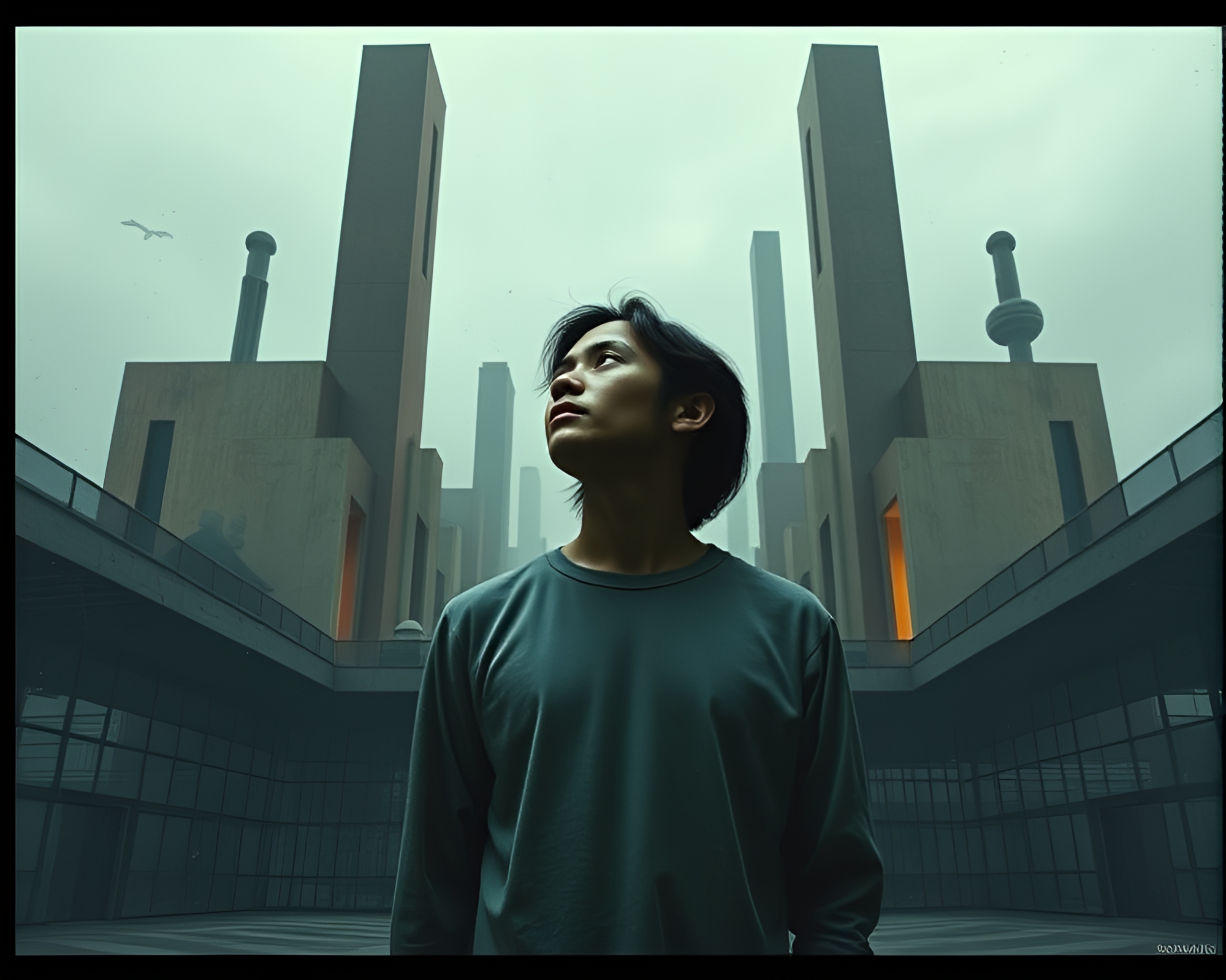 Contemplative Figure in Modern Art Memory Palace – free AI stock image