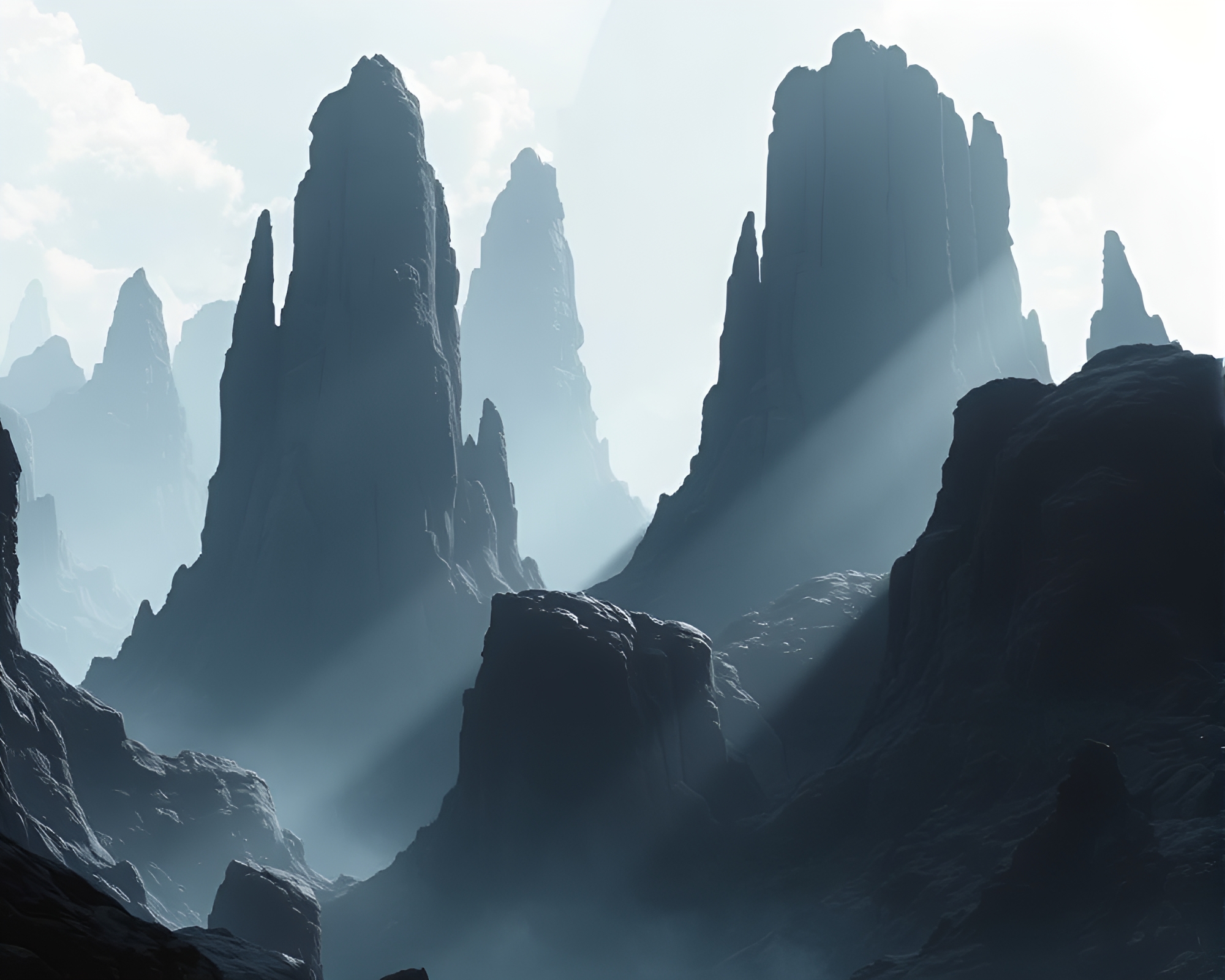 Ethereal Obsidian Canyon: Fantasy Landscape Concept Design – free AI stock image
