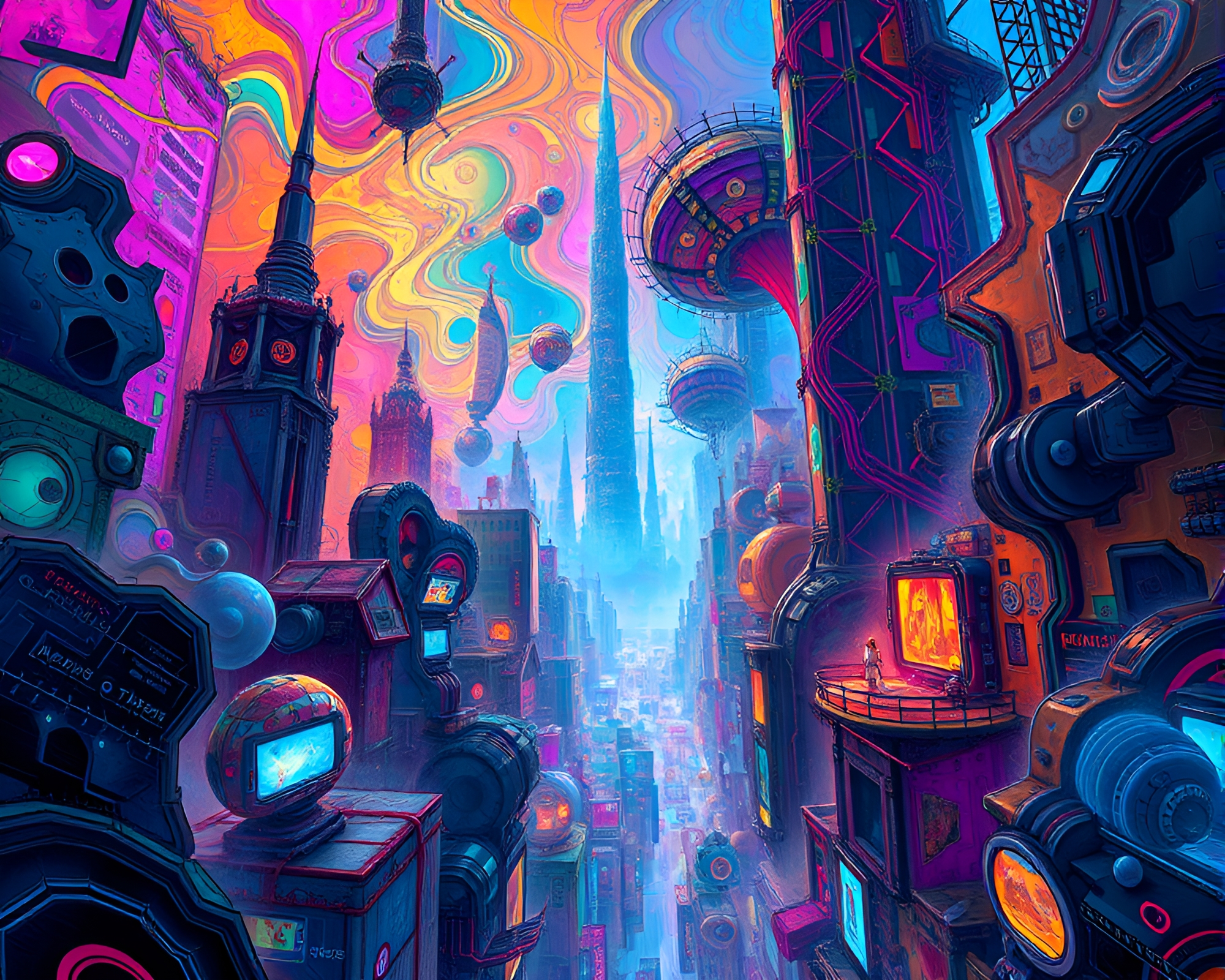 Vibrant Fractal Cityscape: Acrylic Dreamland of Tomorrow – free AI stock image