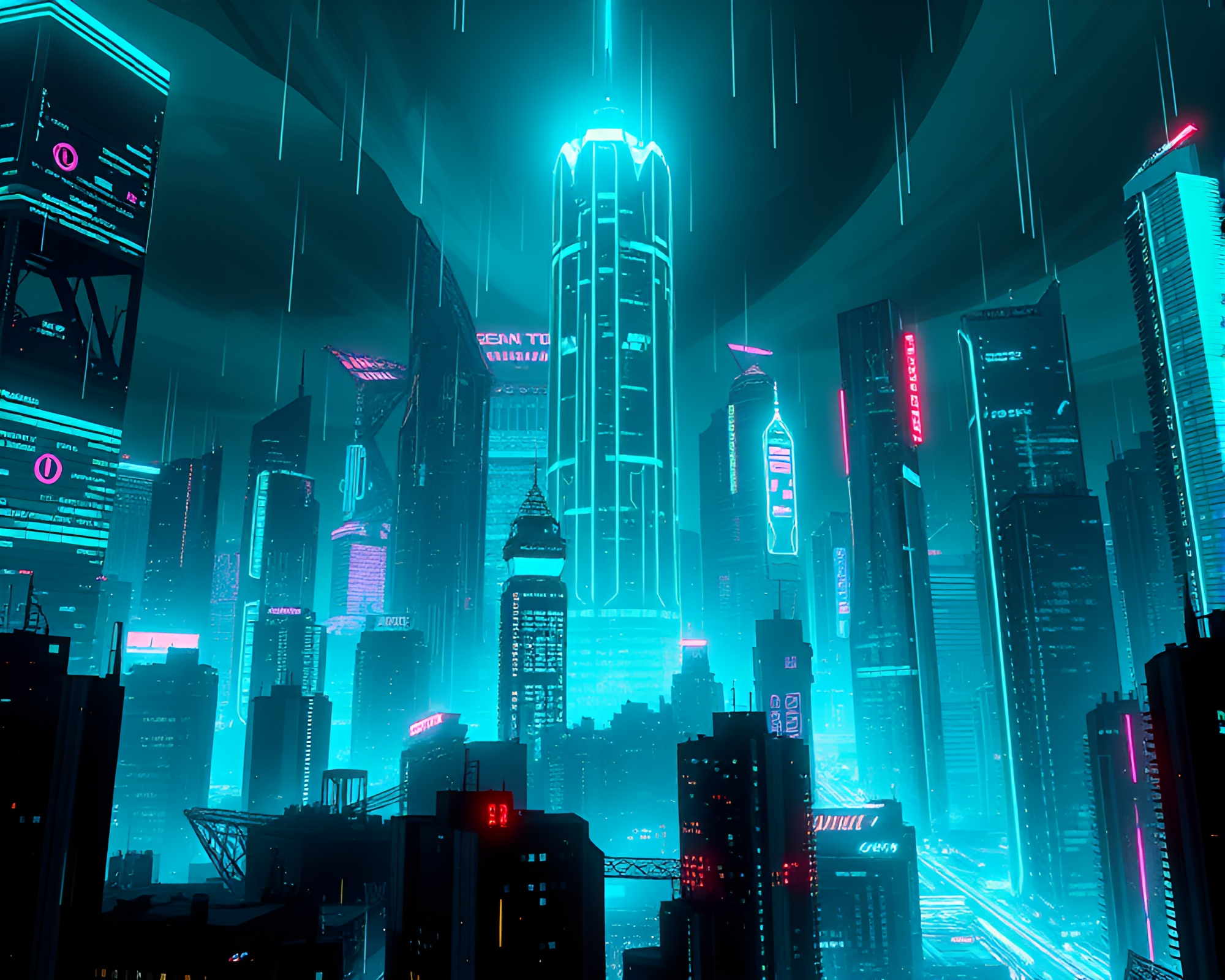 Ethereal Bioluminescent Cyberpunk Metropolis – free AI stock image