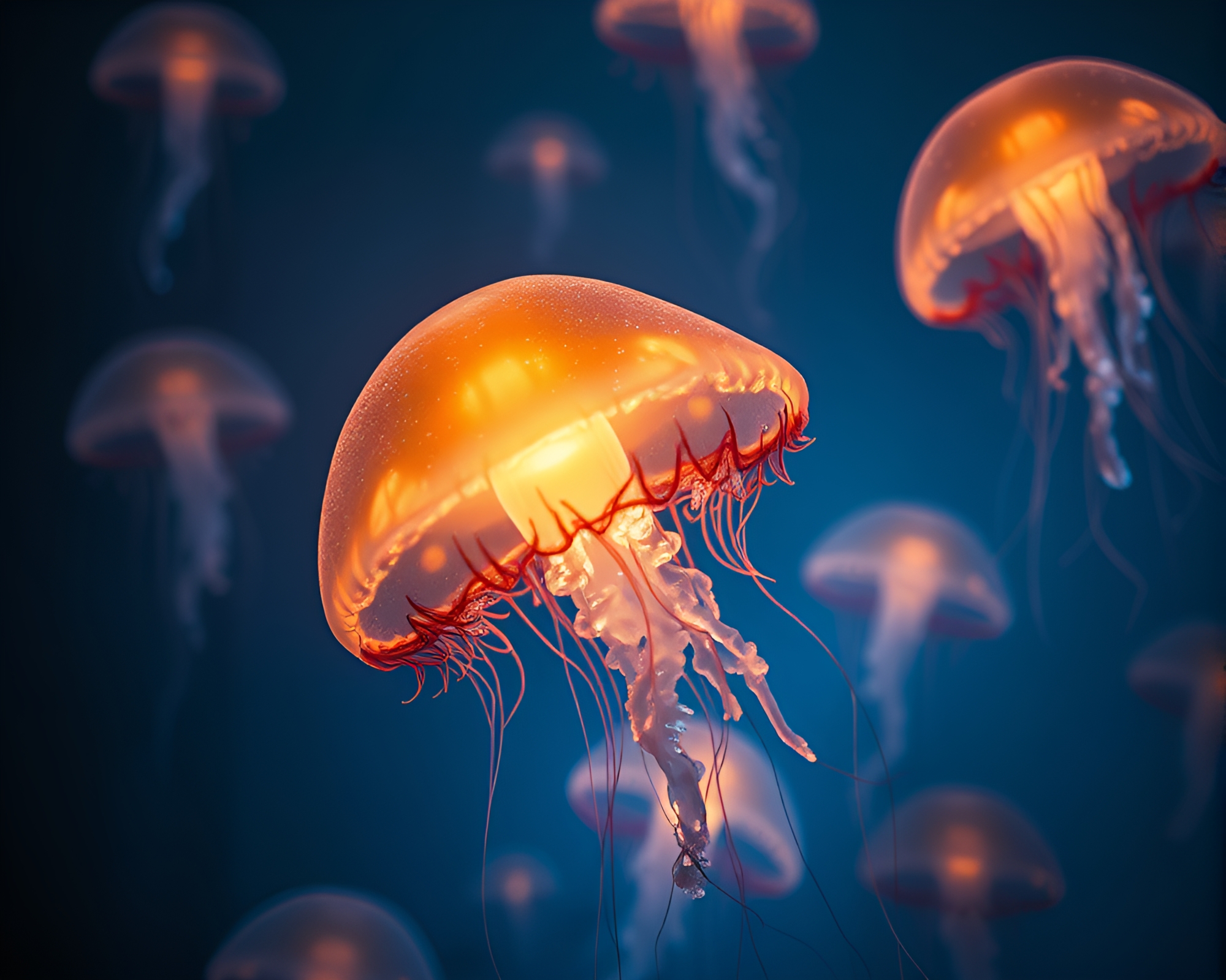 Enchanting Jellyfish Swarm in Ocean Depths – free AI stock image