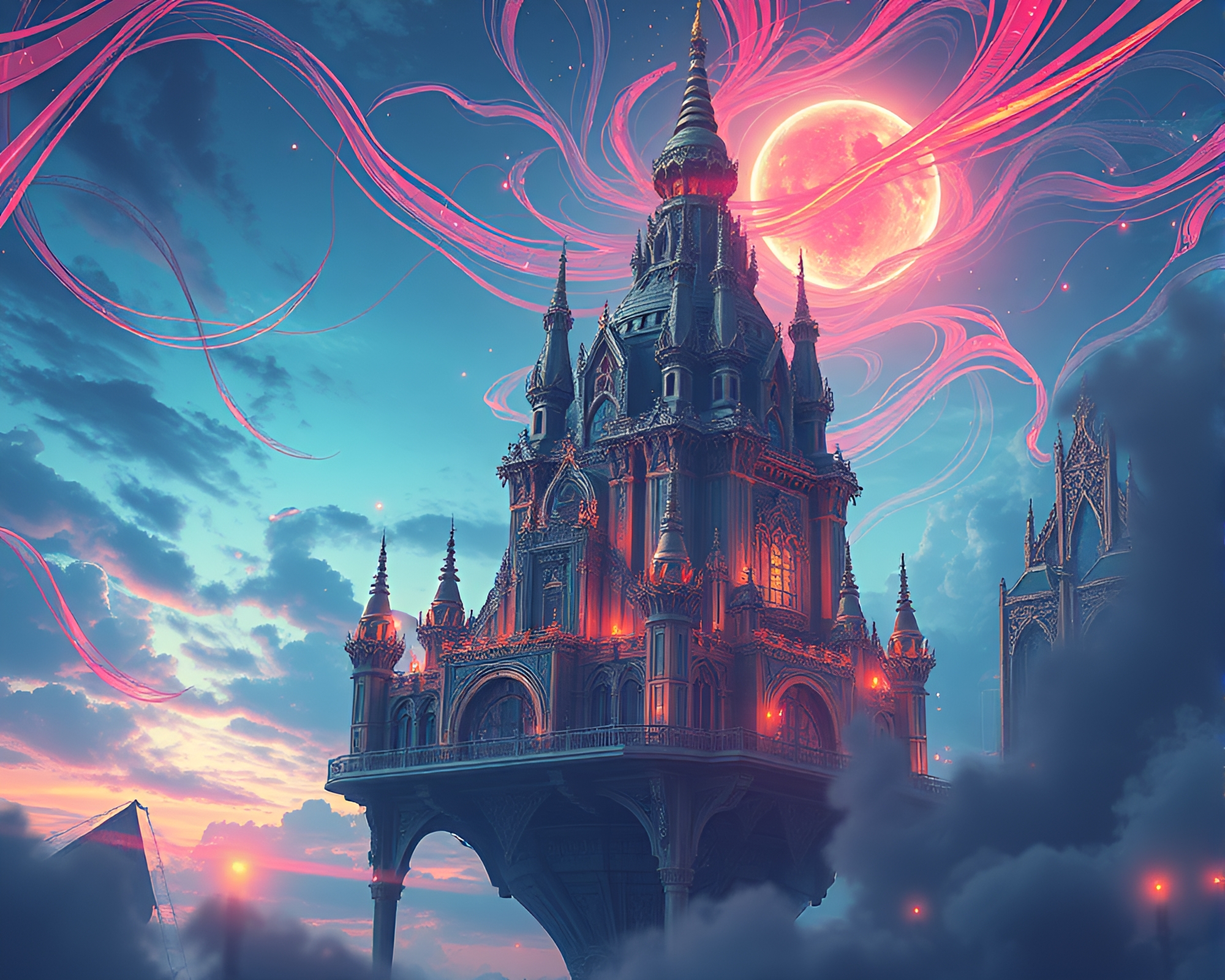 Enchanting Citadel Floating Amongst Flickering Candles – free AI stock image
