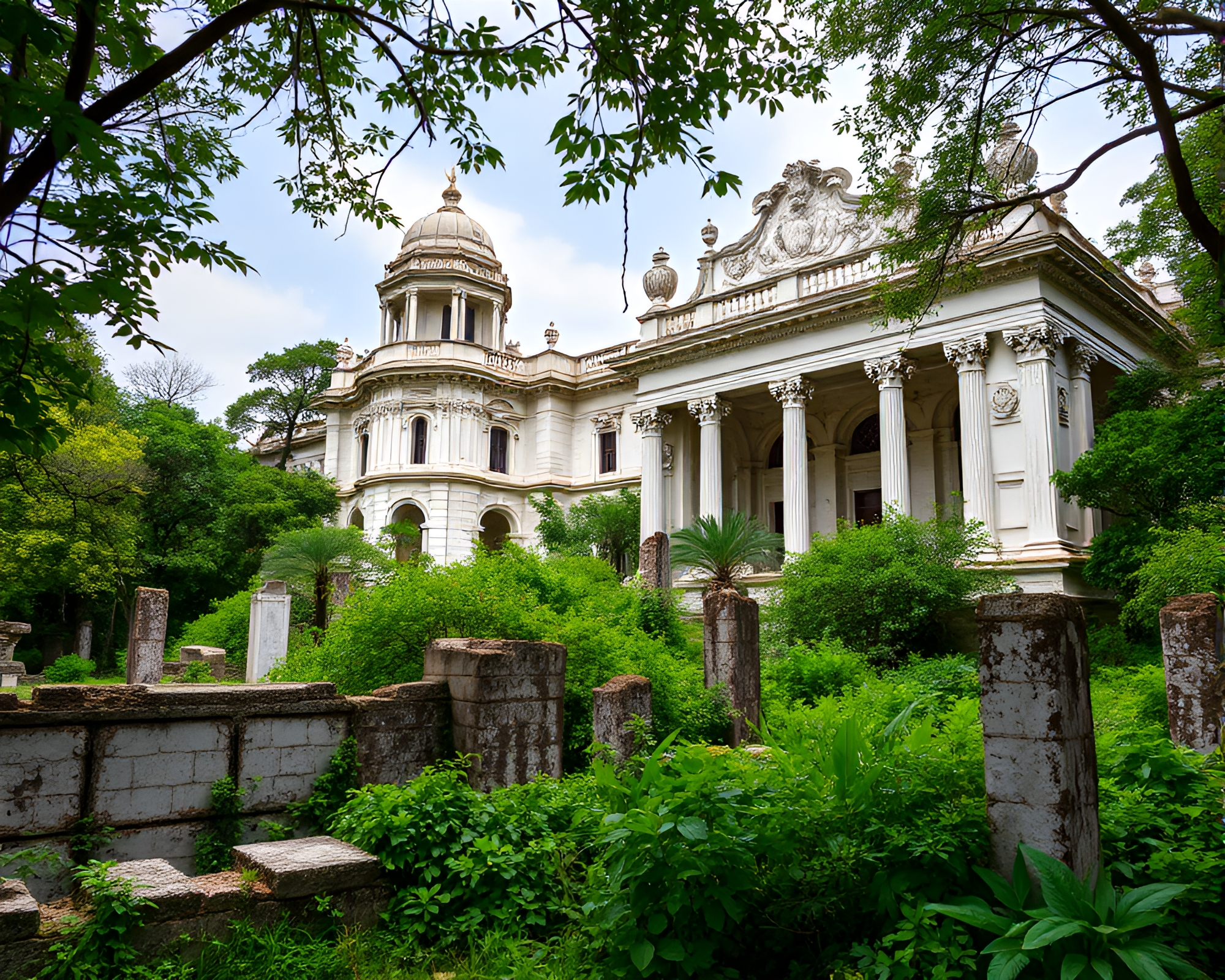 Elegant Marble Palace Embraced by Nature’s Rebirth – free AI stock image