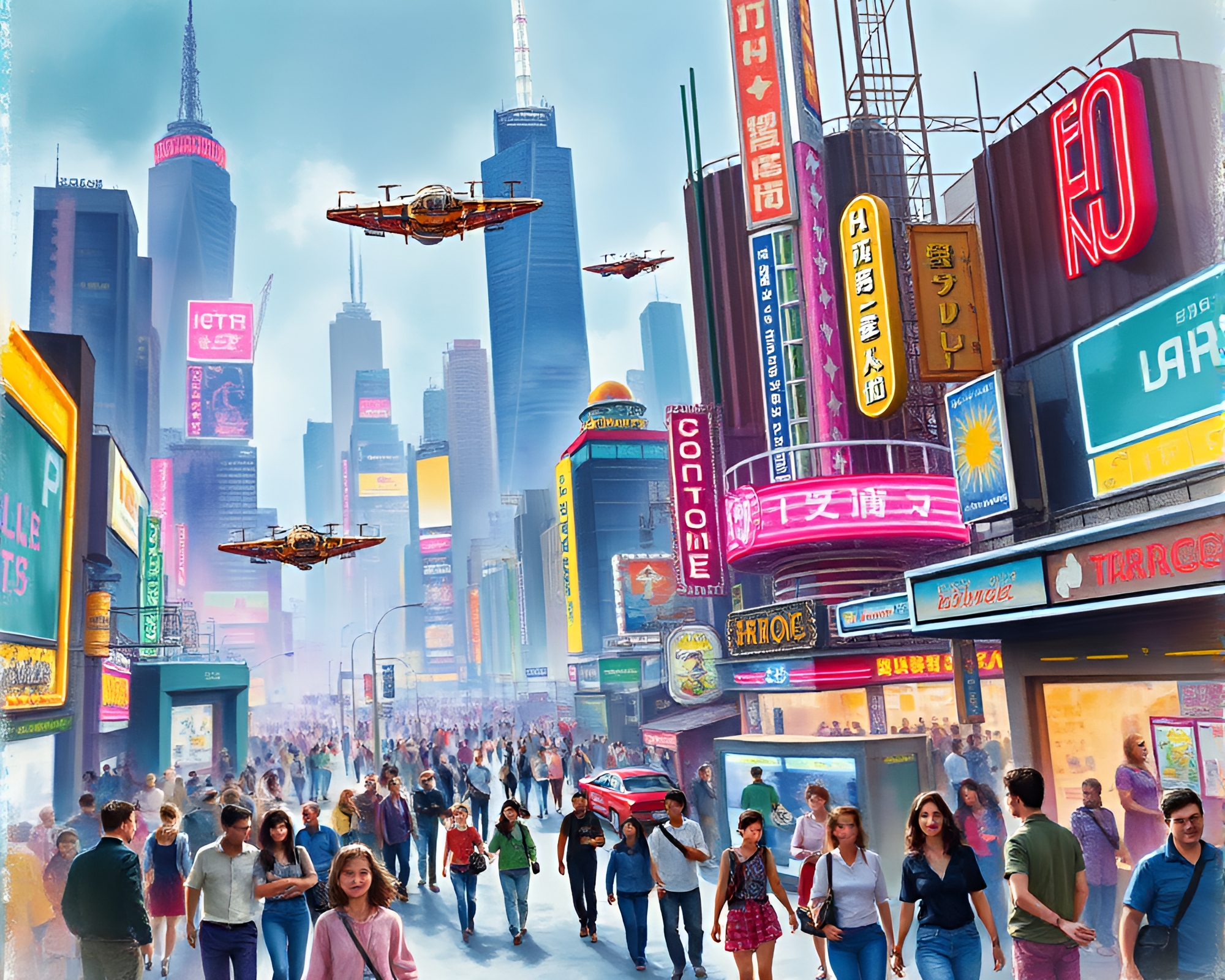 Vibrant Watercolor Futuristic Metropolis – free AI stock image