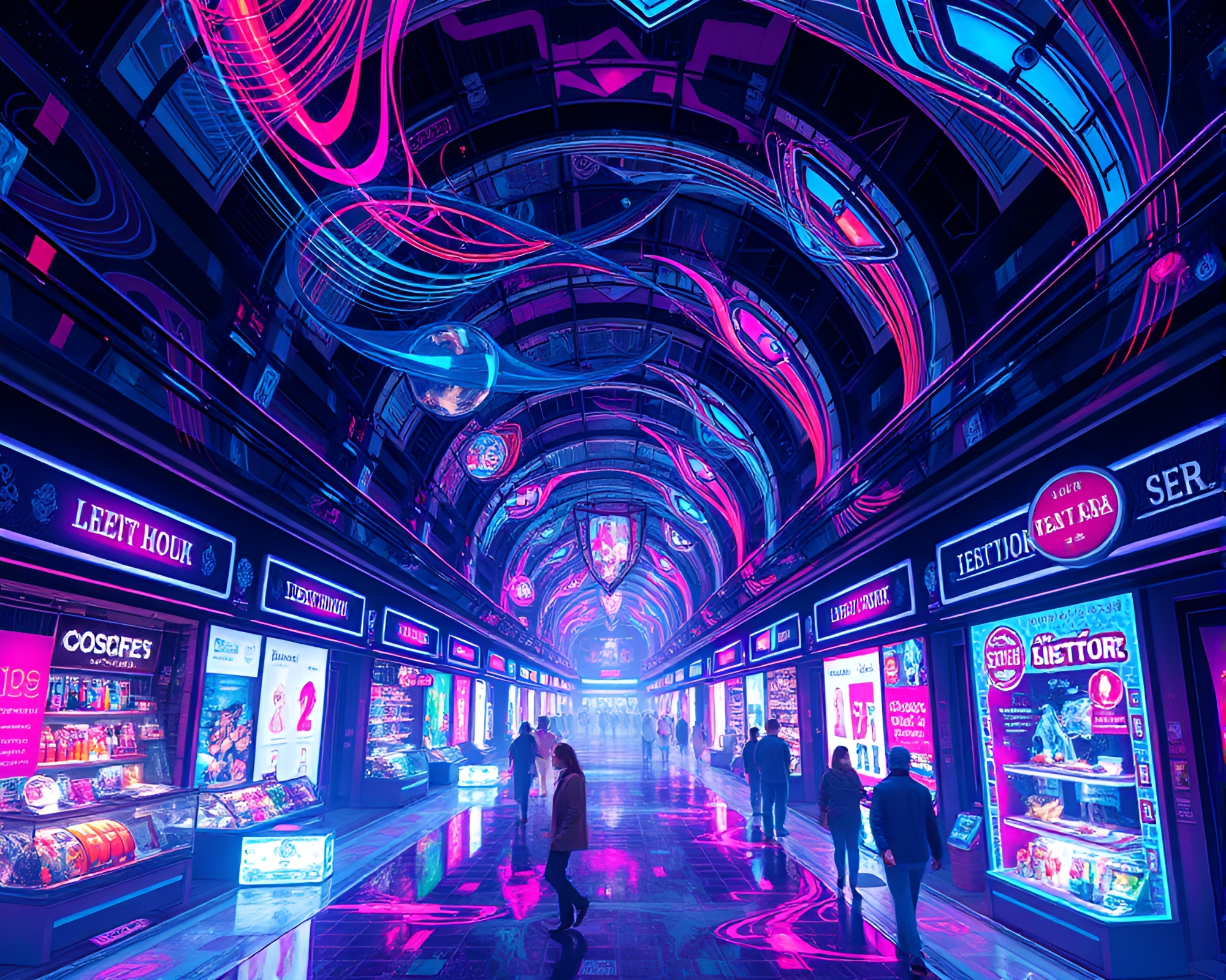 Futuristic Holographic Bazaar: Vibrant Artistic Display – free AI stock image