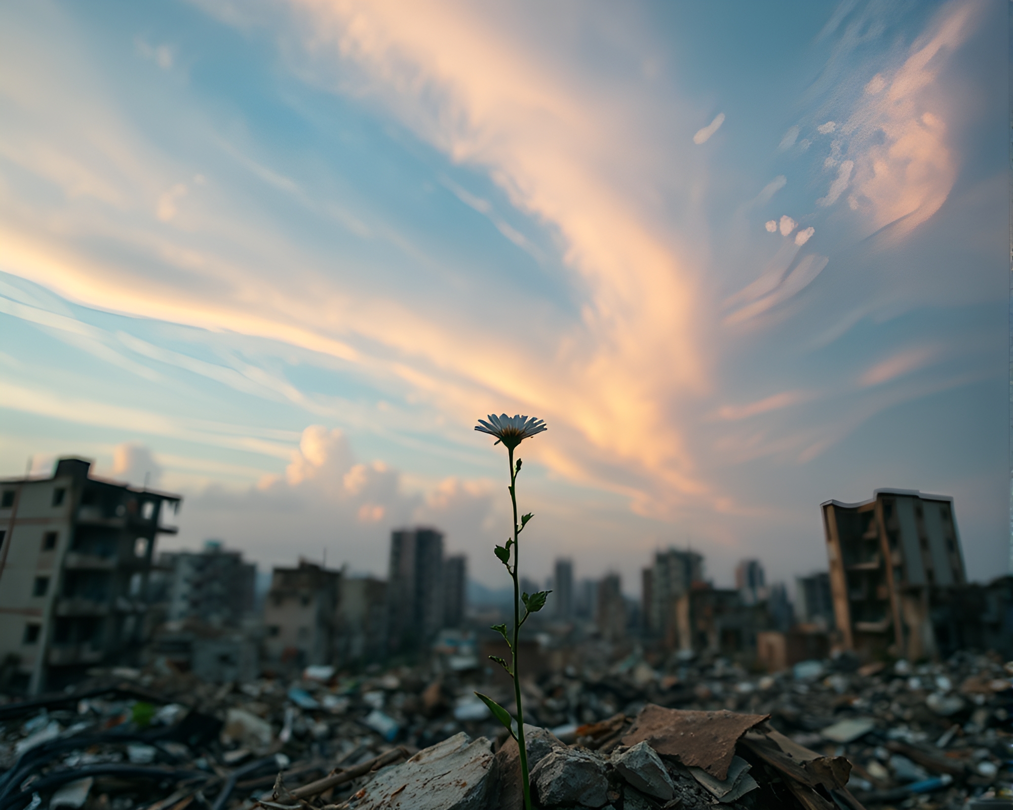 Ethereal Ruins: Pastel Apocalypse with Flower Resilience – free AI stock image