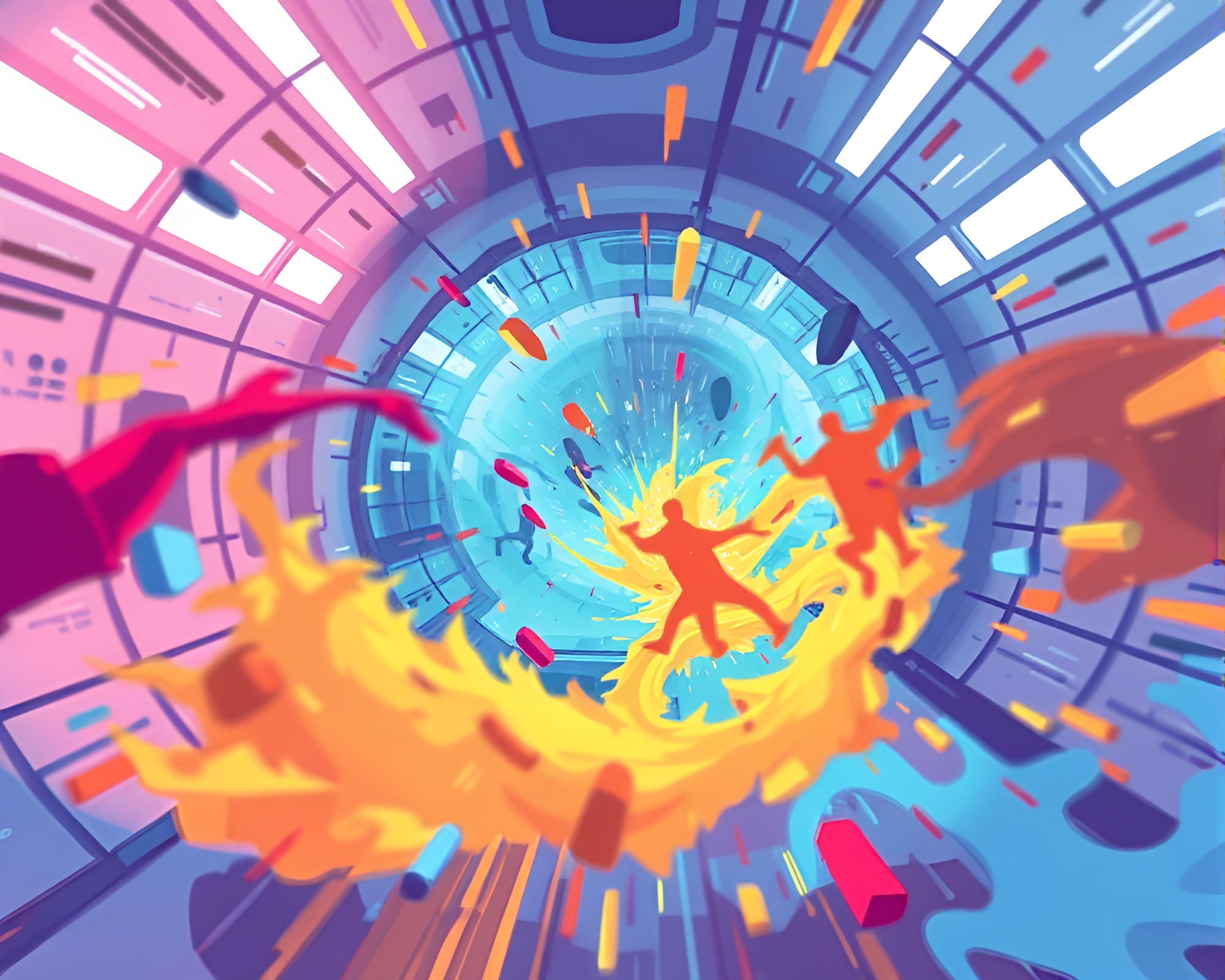 Chaos and Energy in Zero-Gravity Illustration – free AI stock image