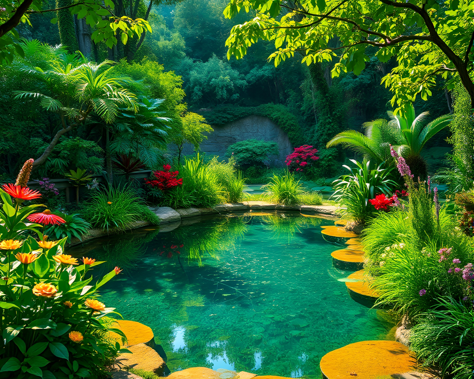 Glistening Oasis: Serene Tranquility in Nature’s Beauty – free AI stock image