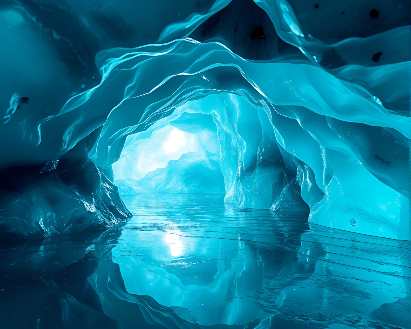 Mesmerizing display of light and color in ice cavern