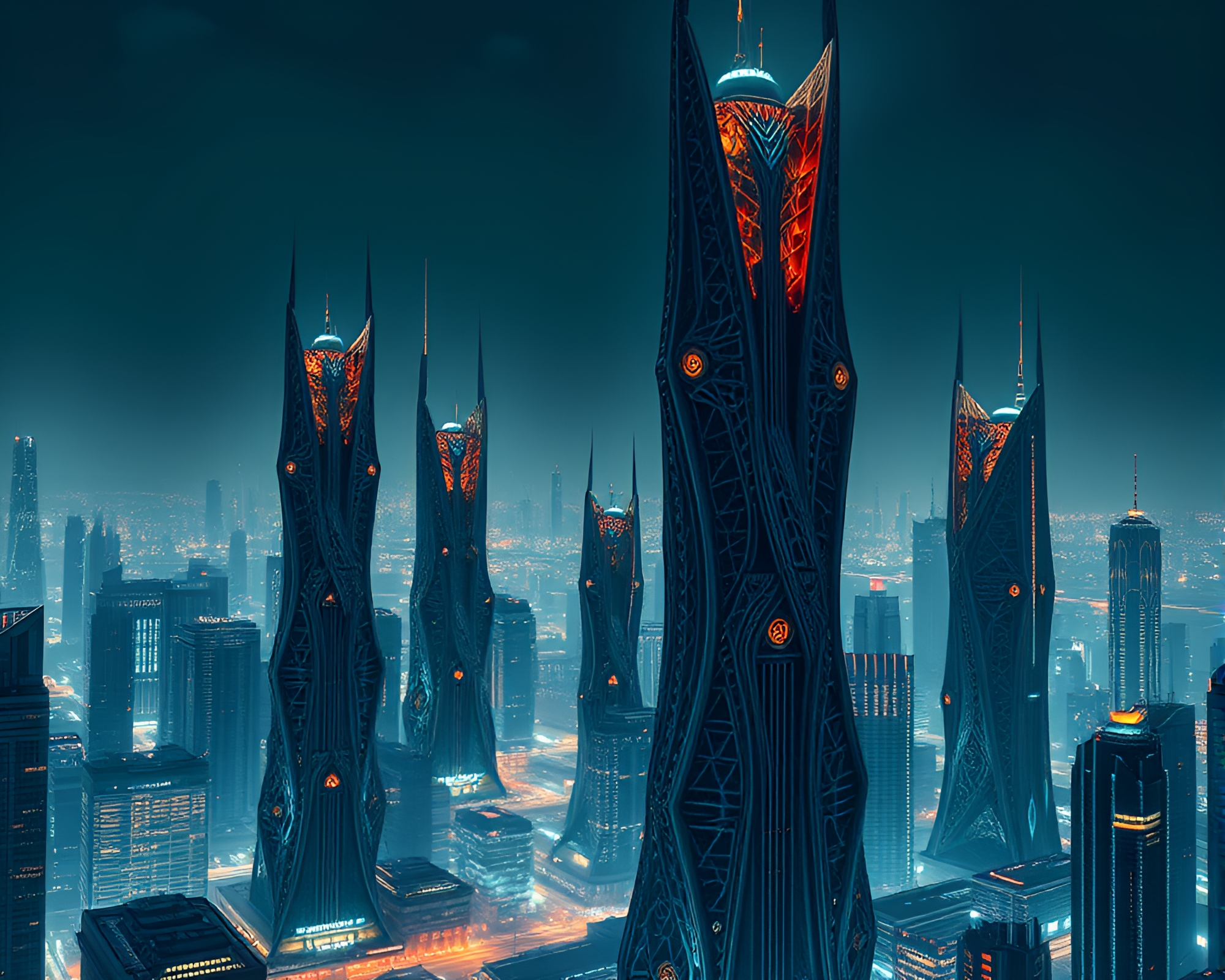 Fractal-Adorned Futuristic Cityscape: Creative Ingenuity at its Best – free AI stock image