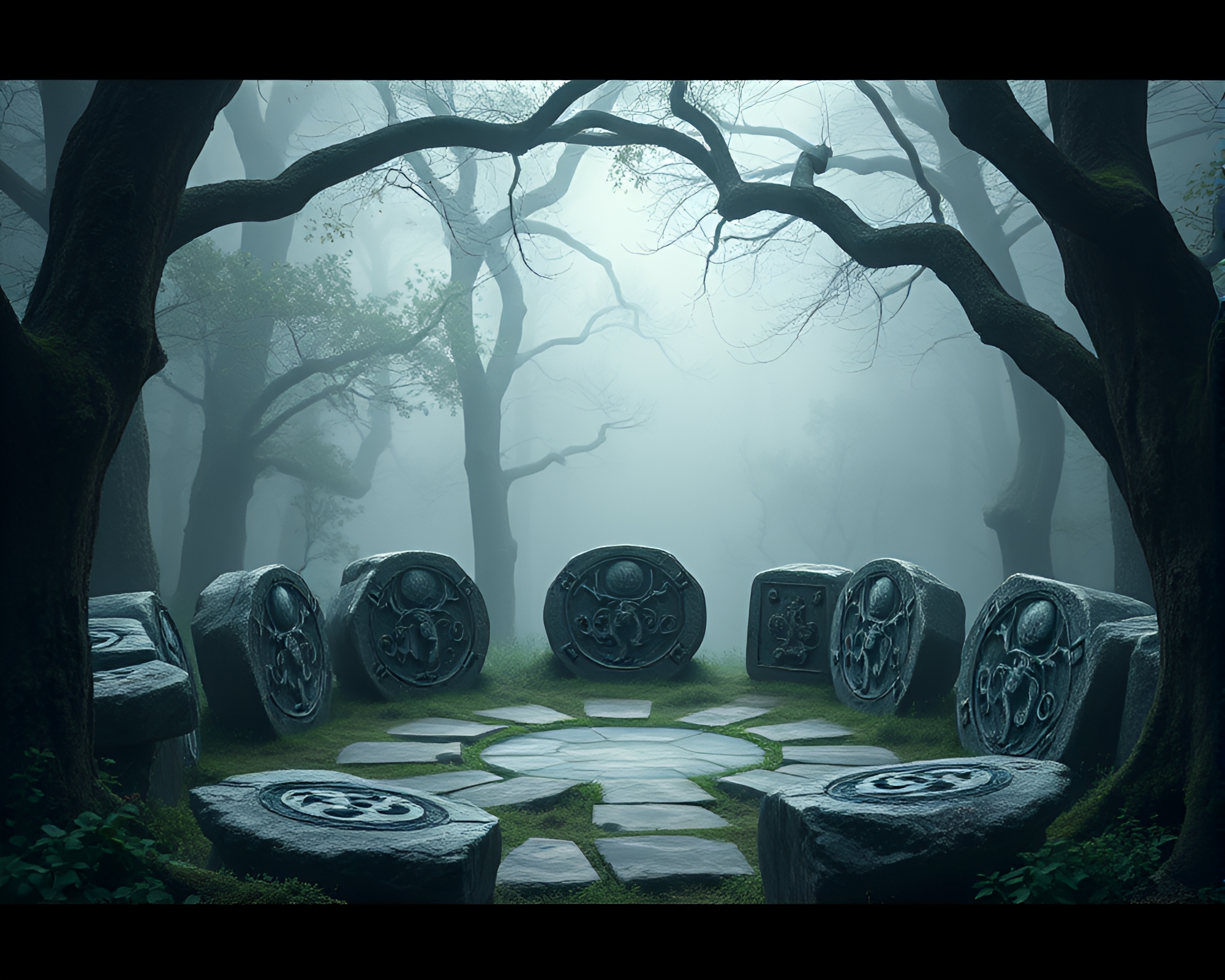 Enigmatic Druidic Stone Circle Hidden in Forest Enchantment – free AI stock image