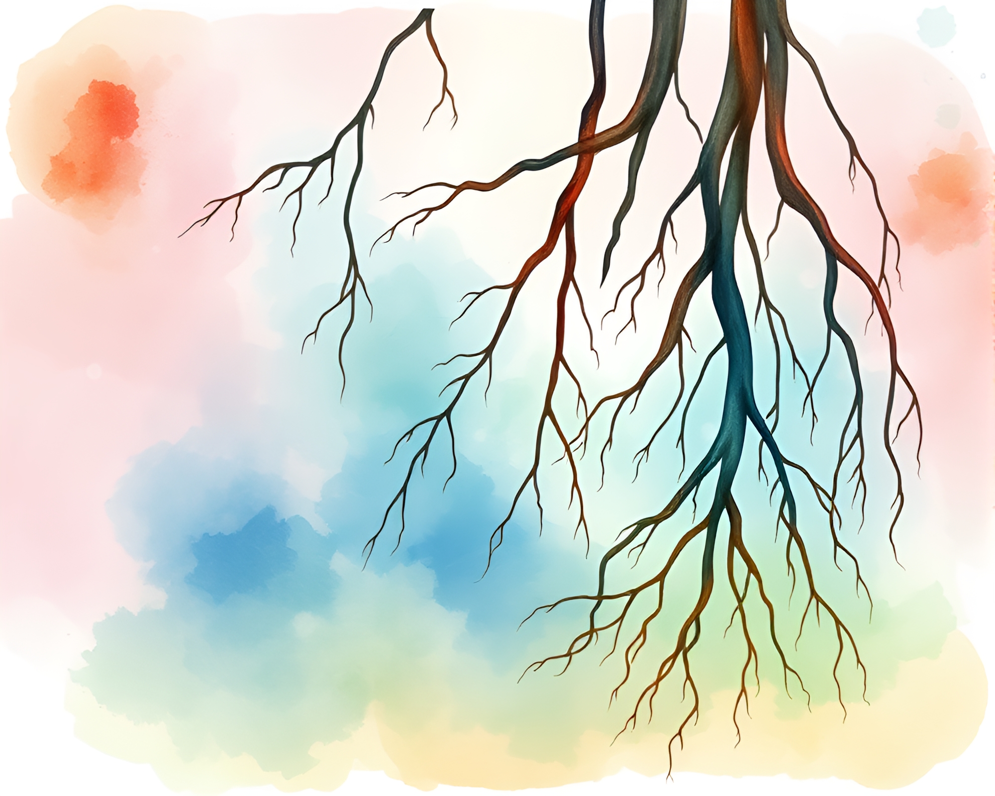 Tranquil Watercolor Roots Network Floating Serenely – free AI stock image