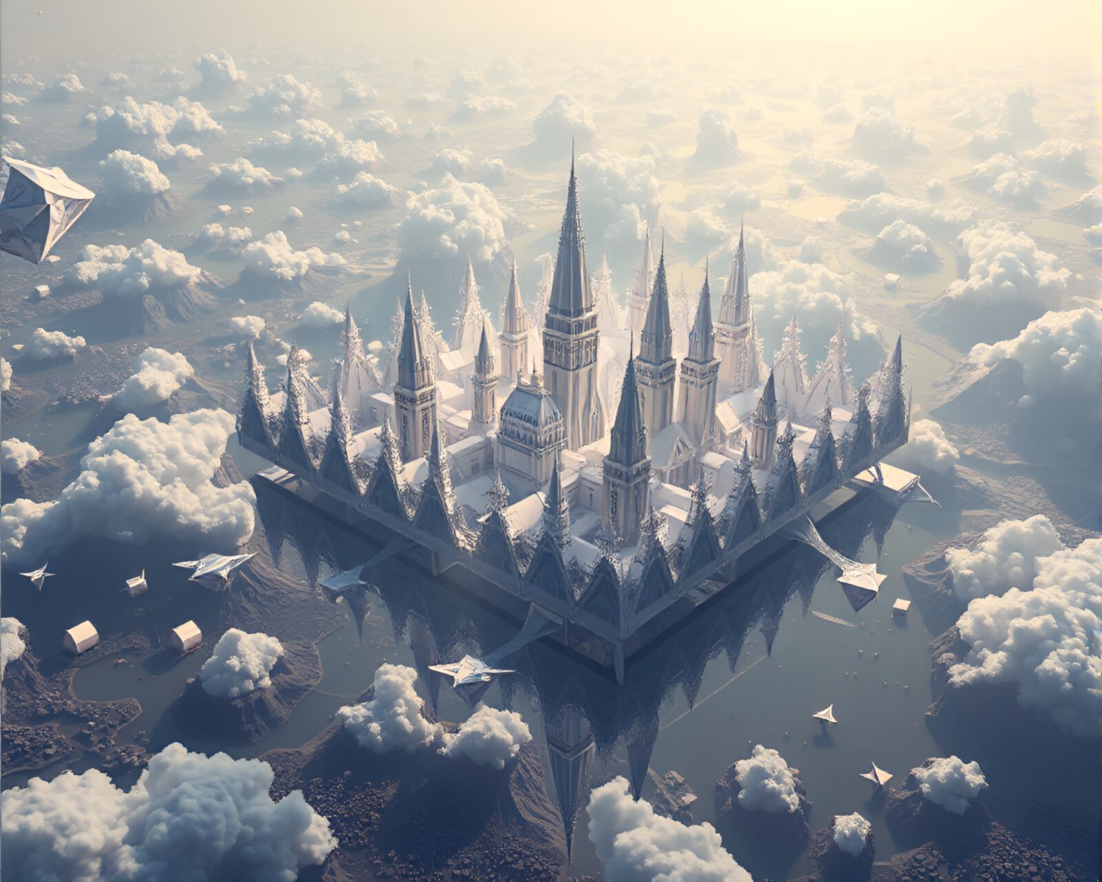 Dynamic, ever-changing origami city in surreal voidscape