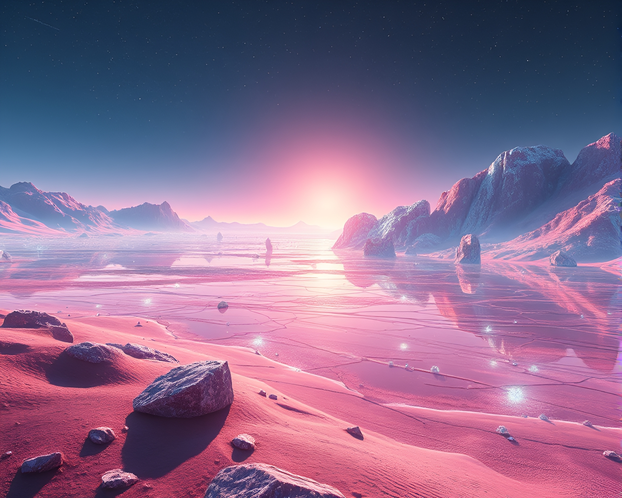 Ethereal Crystalline Desert Landscape: A Surreal Mirage – free AI stock image