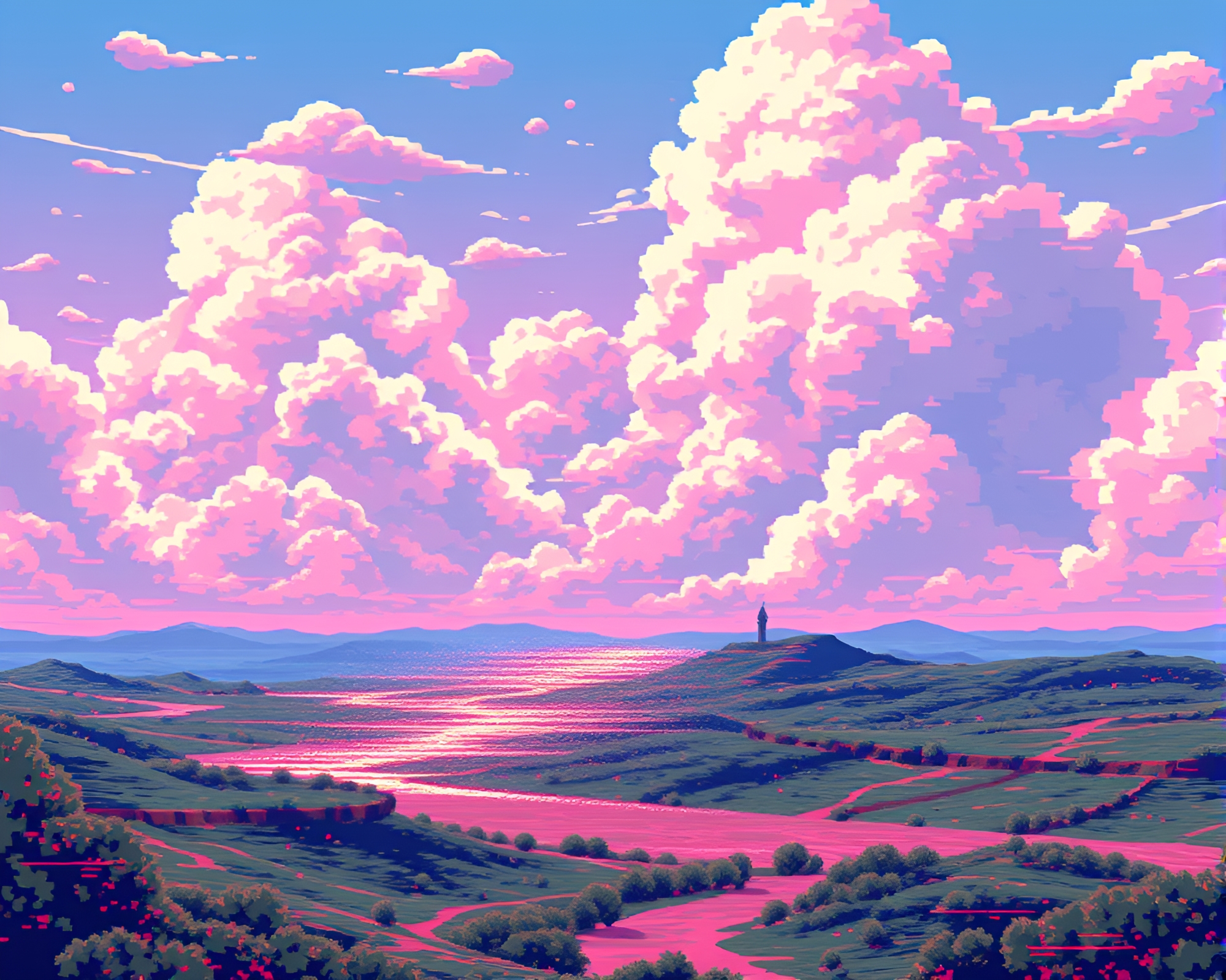 Surreal 8-Bit Glitch Art Landscape in Glass Shard Desert – free AI stock image