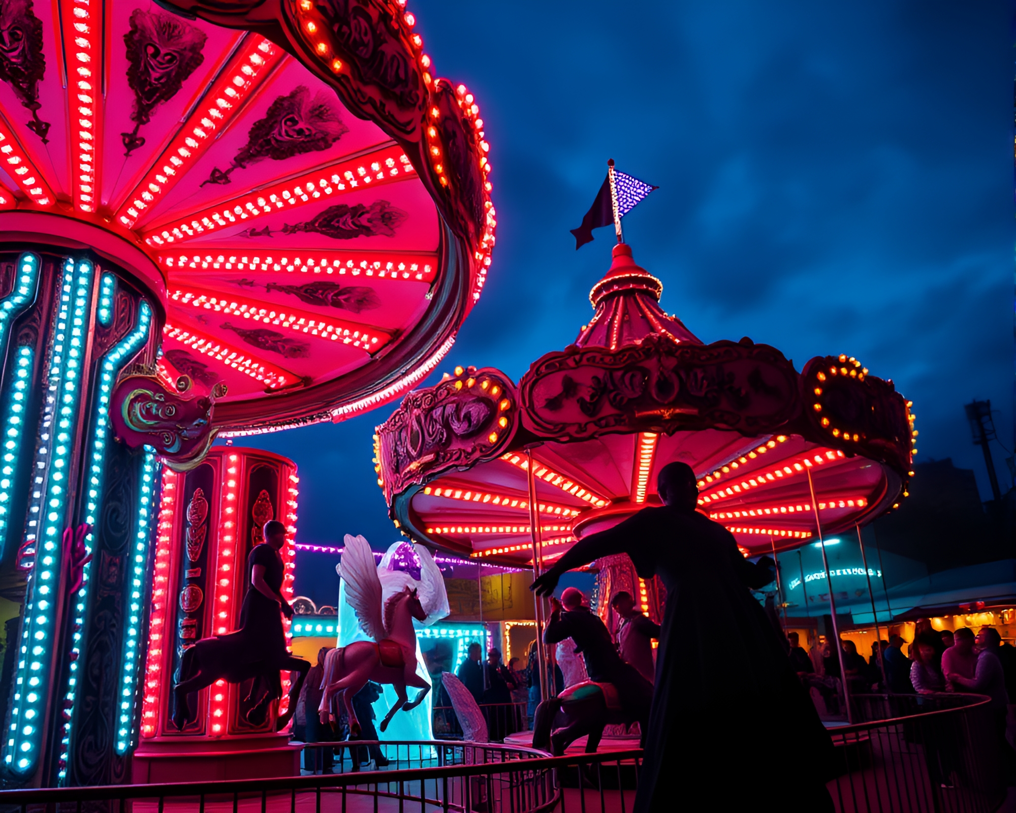 Eerie Spectral Carnival With Neon Lights – free AI stock image