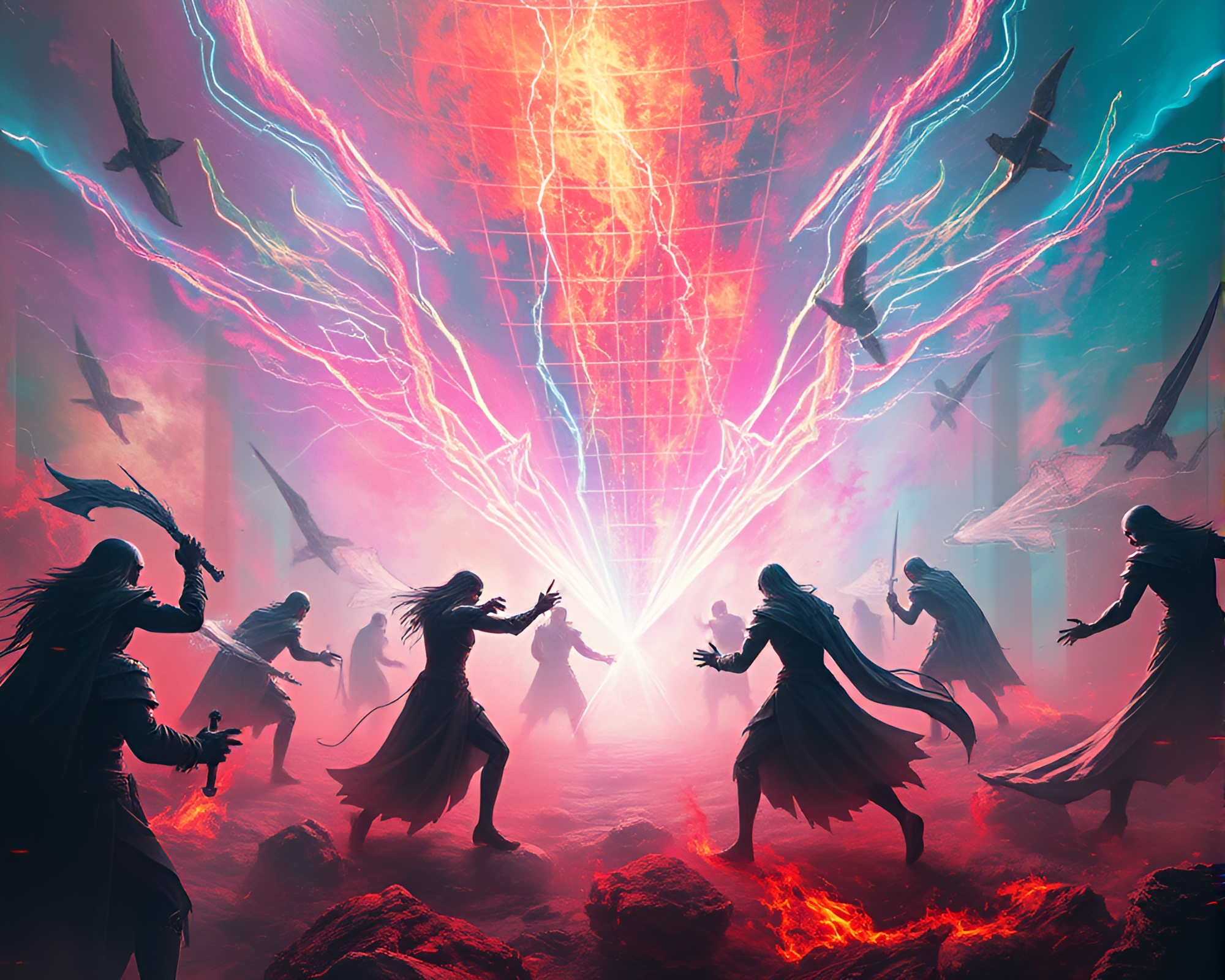Ethereal Spectral Battlefield: Ghostly Combat Amongst Static Energy – free AI stock image