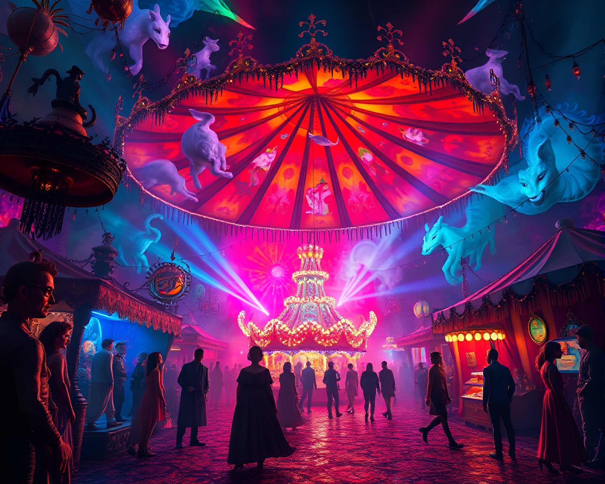 Enchanting Spectral Carnival Glows with Colorful Surrealism – free AI stock image