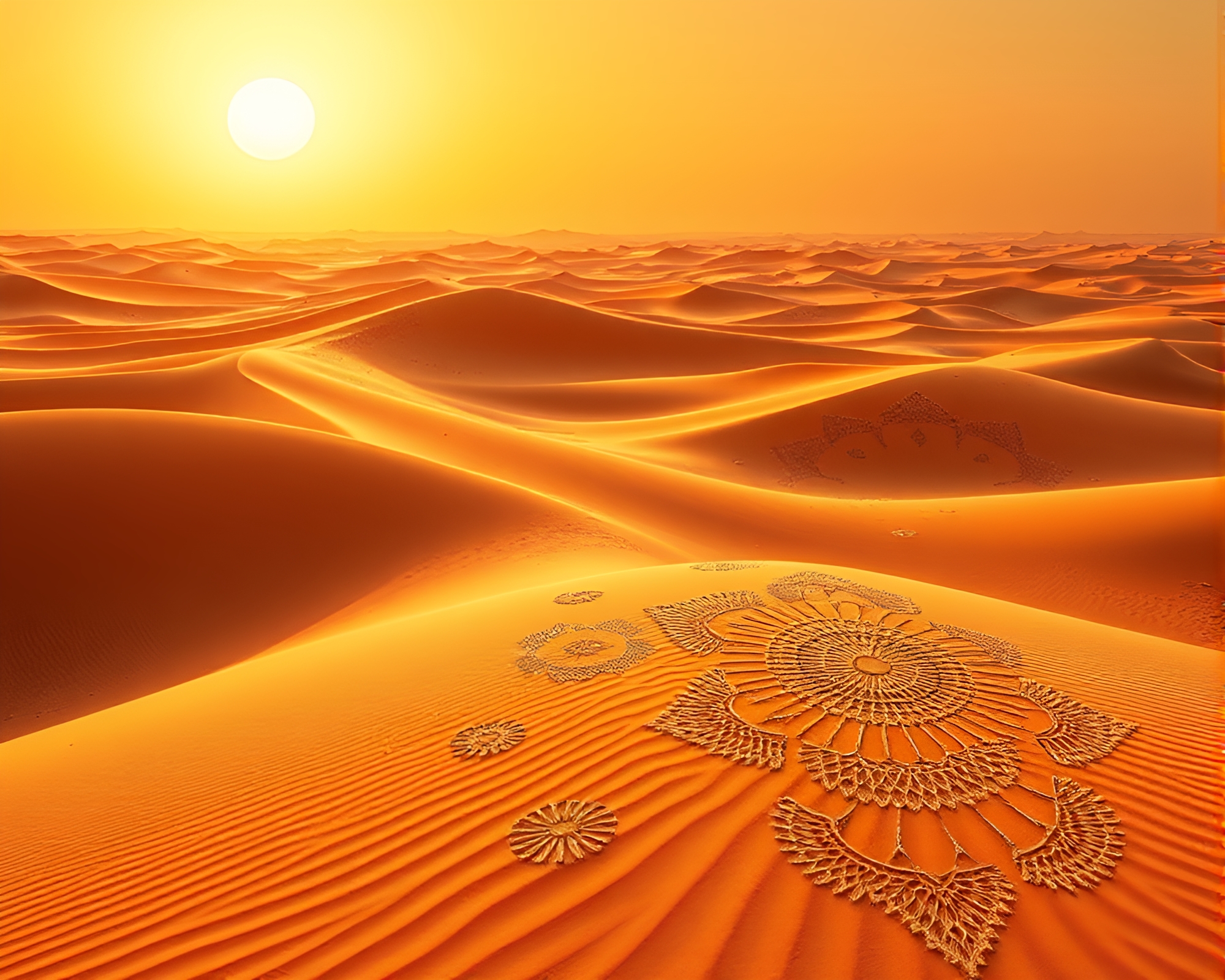 Mesmerizing Kinetic Embroidery in Coral Desert Landscape – free AI stock image