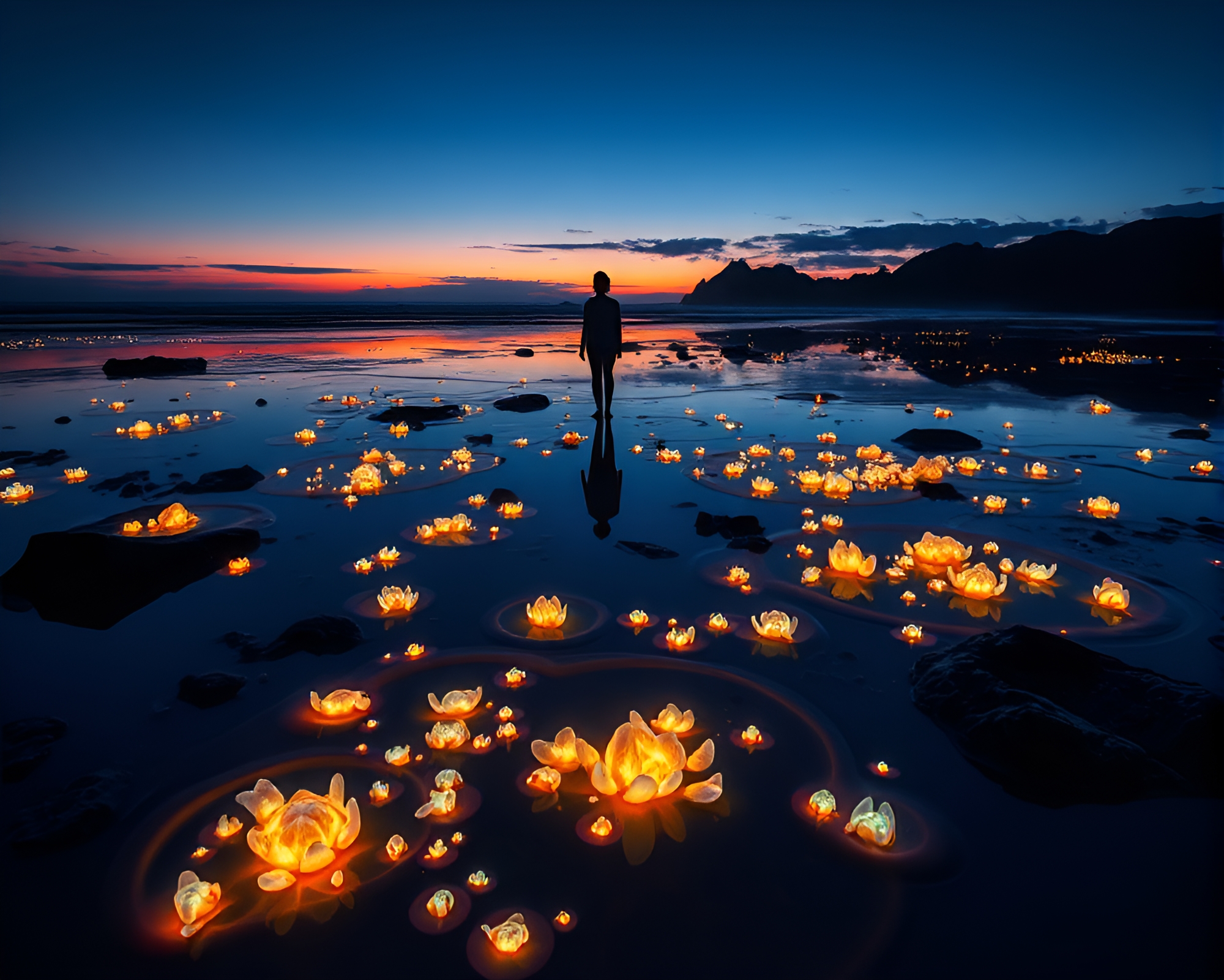 Bioluminescent Tide Pools: Capturing Twilight’s Ethereal Beauty – free AI stock image