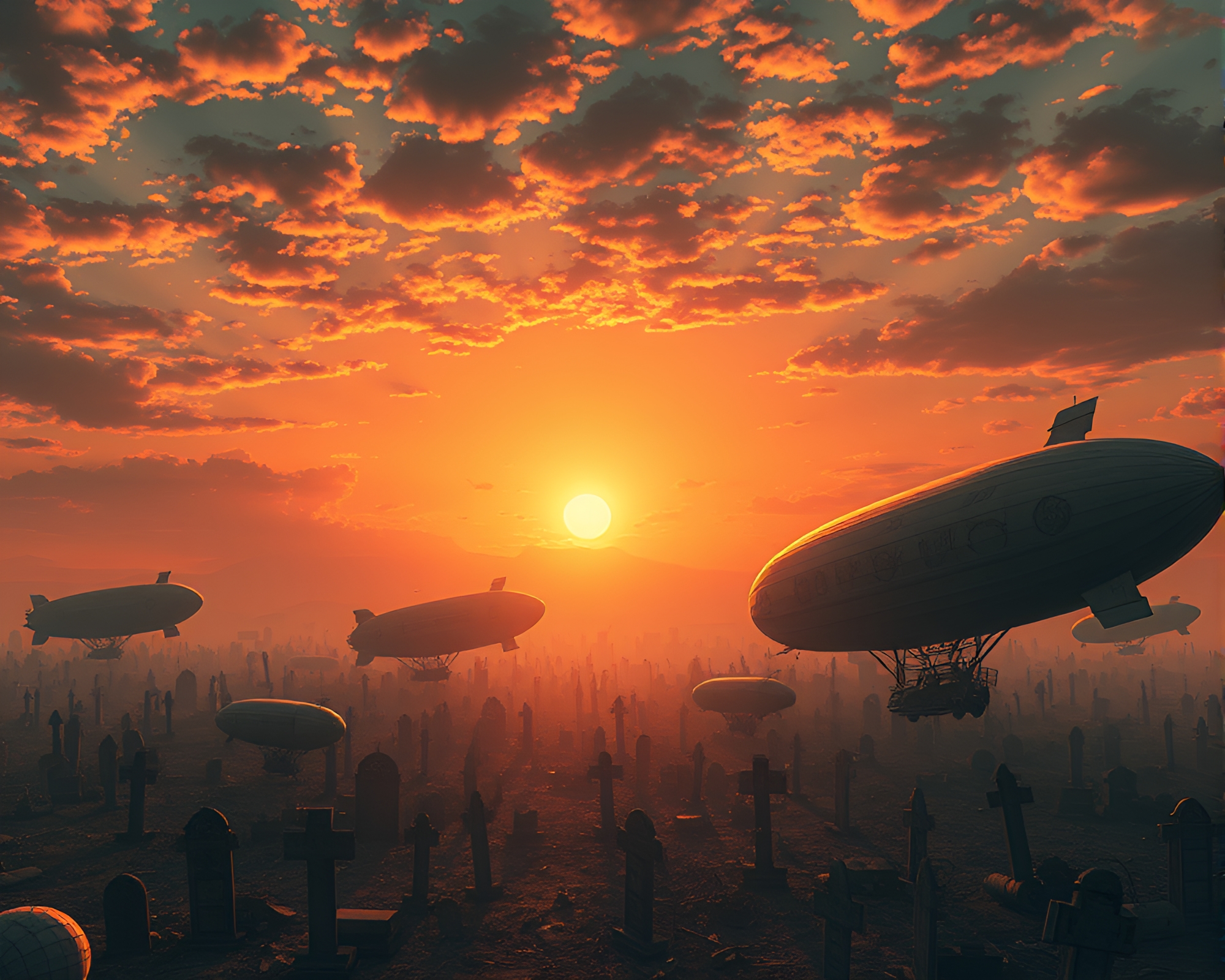 Eerie Zeppelin Graveyard in Post-Apocalyptic Setting – free AI stock image