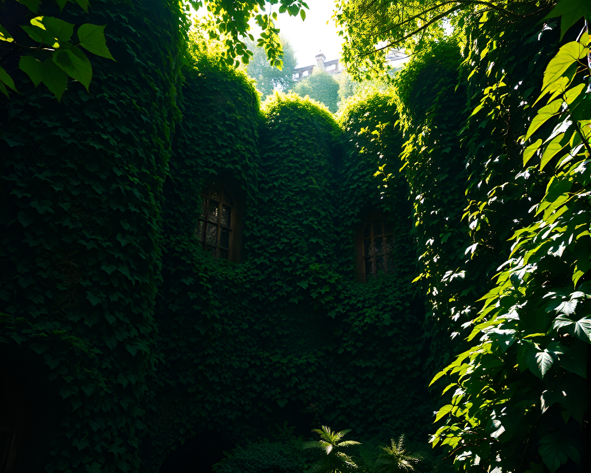 Enchanted Ivy Fortress: Ancient Beauty Reclaimed by Nature – free AI stock image