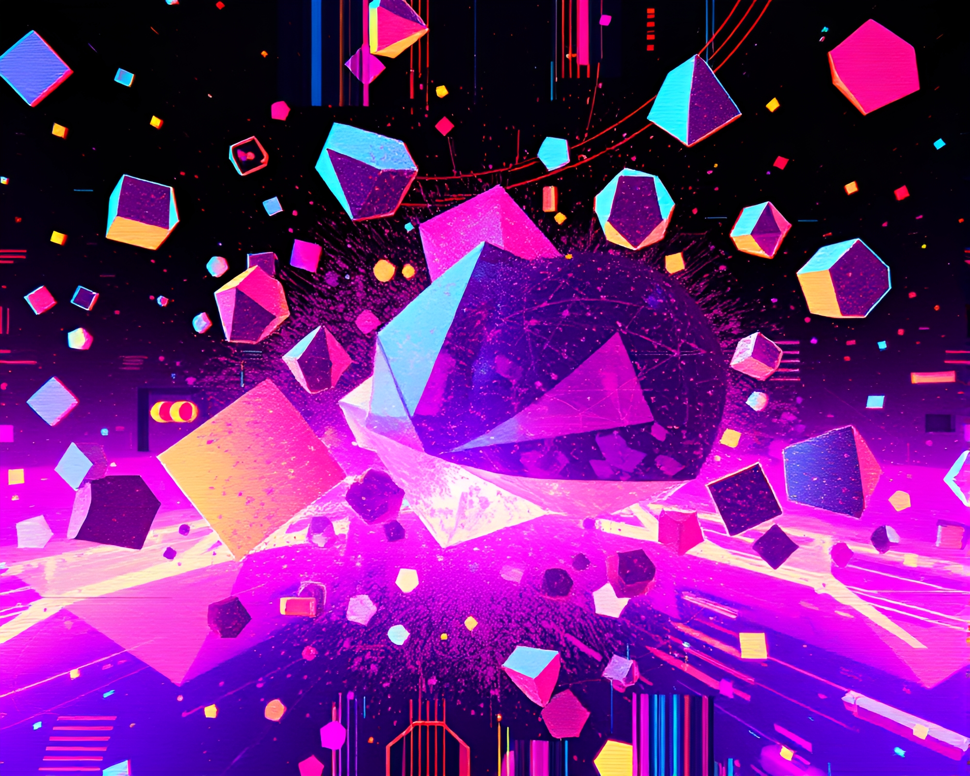 Futuristic Geometric Shapes in Glitch Art Chaos – free AI stock image