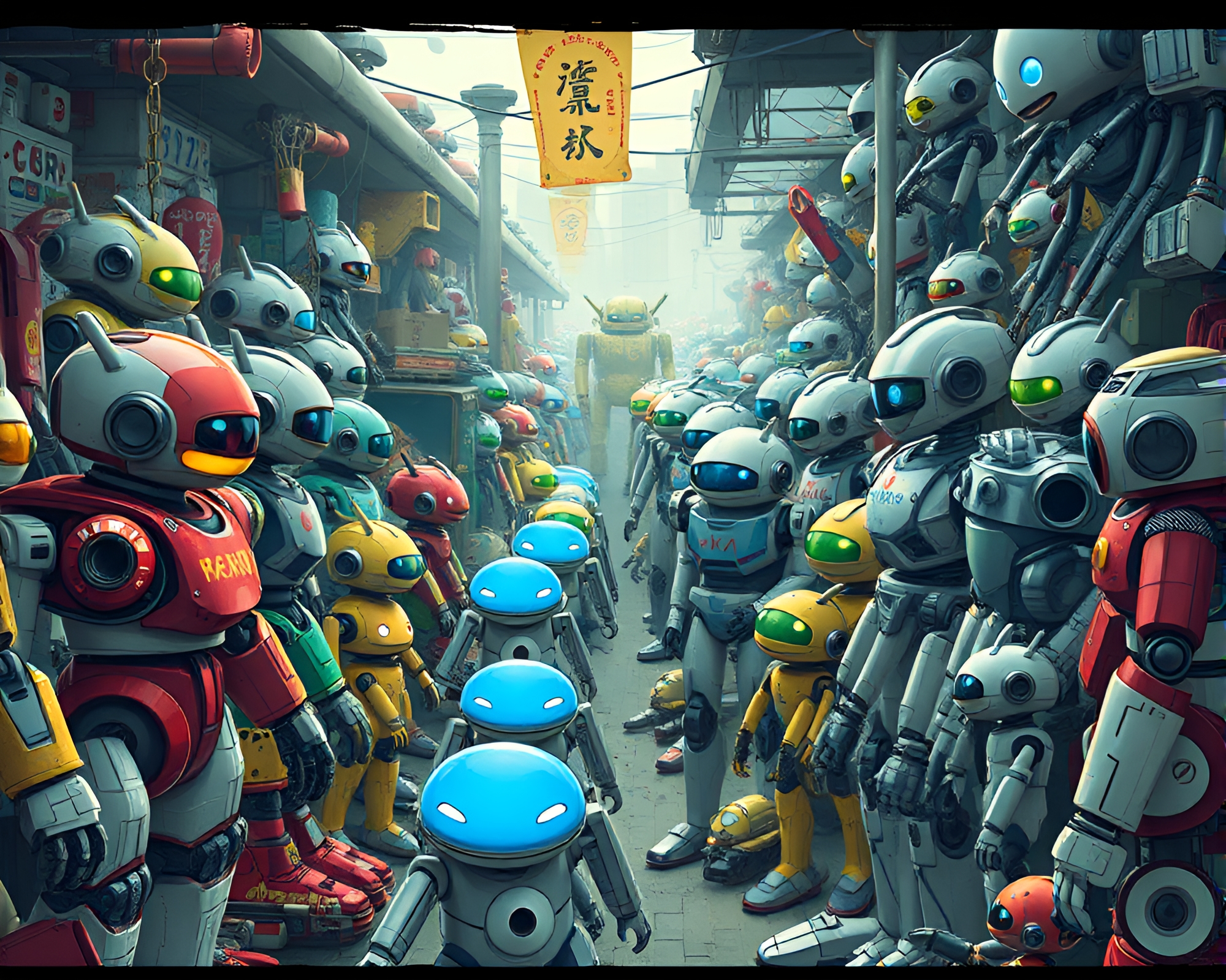 Vibrant Android Market Showcases Futuristic Design and Craftsmanship – free AI stock image