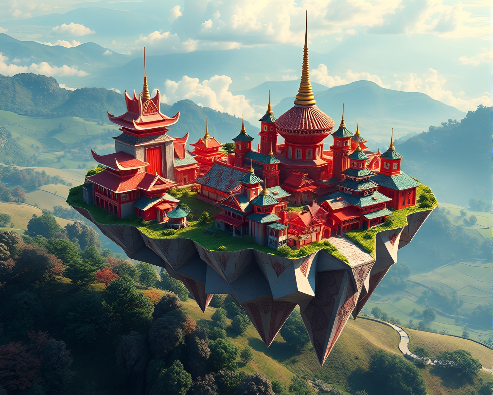 Breathtaking Photorealistic Origami City Floating Serenely – free AI stock image